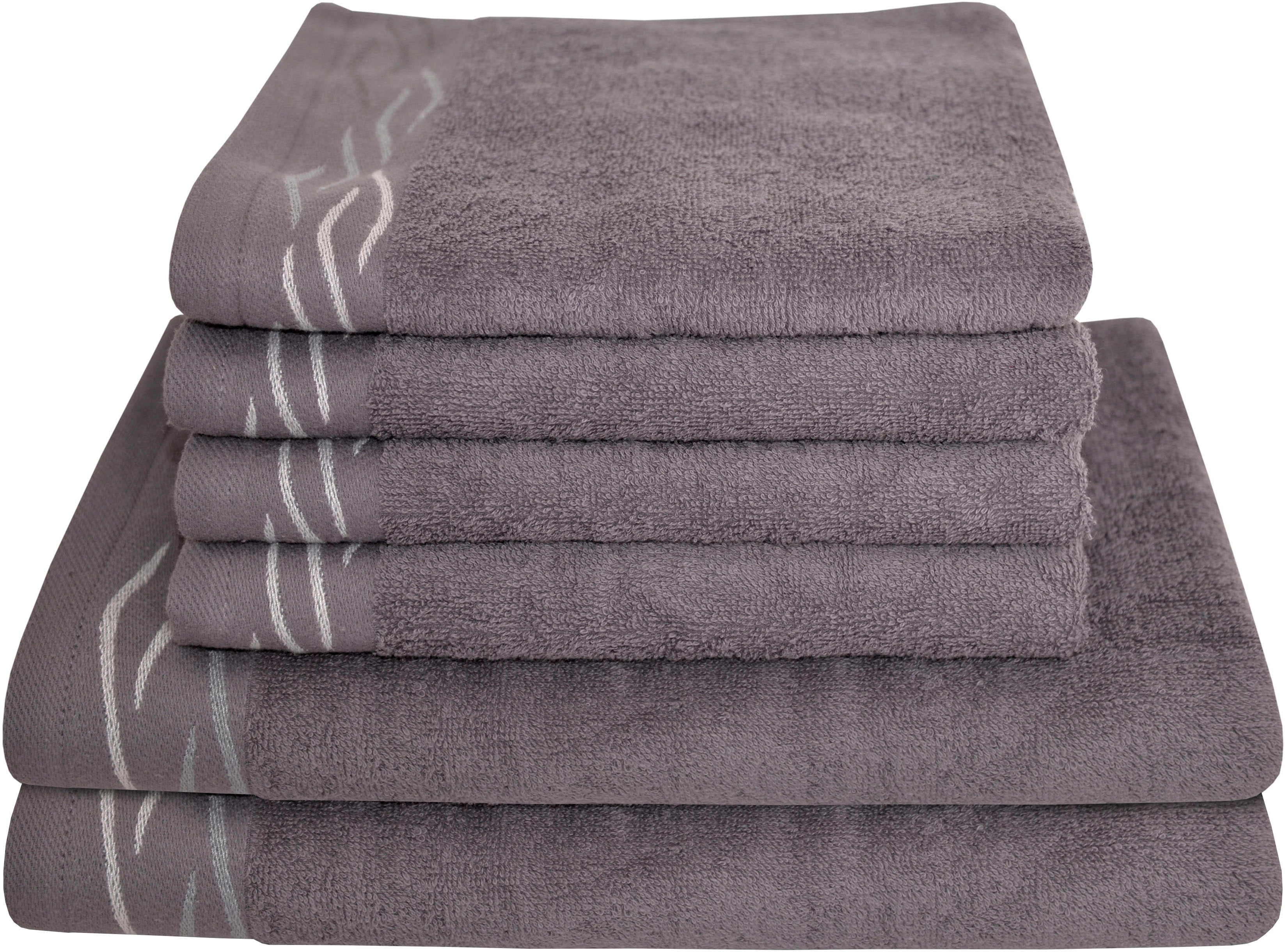 Dyckhoff Handtuch Set "Wave" Set 6 Stk. Frottier mit Jacquard-Bordüre;4 Handtücher (50x100cm), 2 Duschtücher (70x140cm)