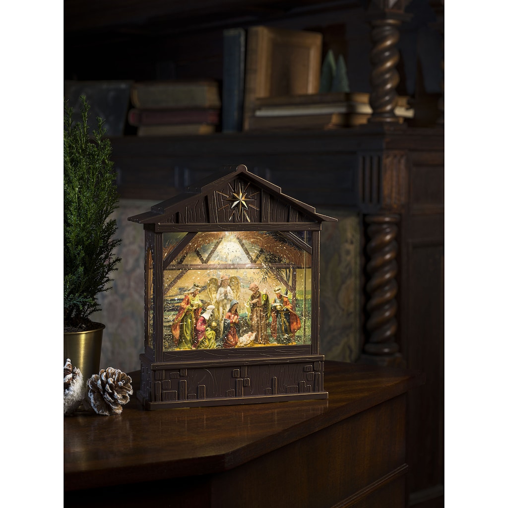 KONSTSMIDE LED Laterne »Weihnachtsdeko«, 1 flammig-flammig, LED Wasserlaterne, "Krippe mit Geburt Jesus"