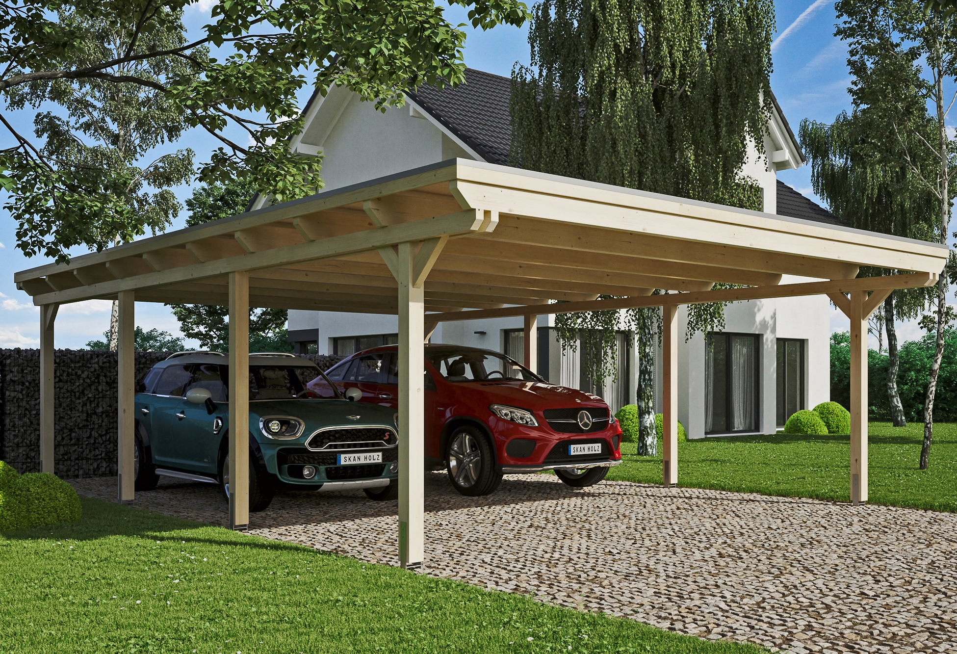 Skanholz Doppelcarport "Emsland" Leimholz 550 cm natur