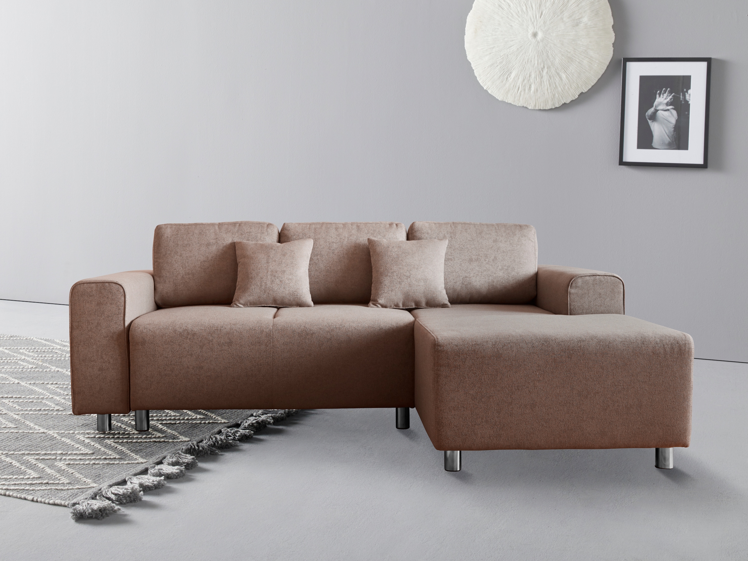 Guido Maria Kretschmer Home&Living Ecksofa »Györ«, L-Form, wahlweise mit Bettfunktion und Bettkasten incl. 2 Zierkissen