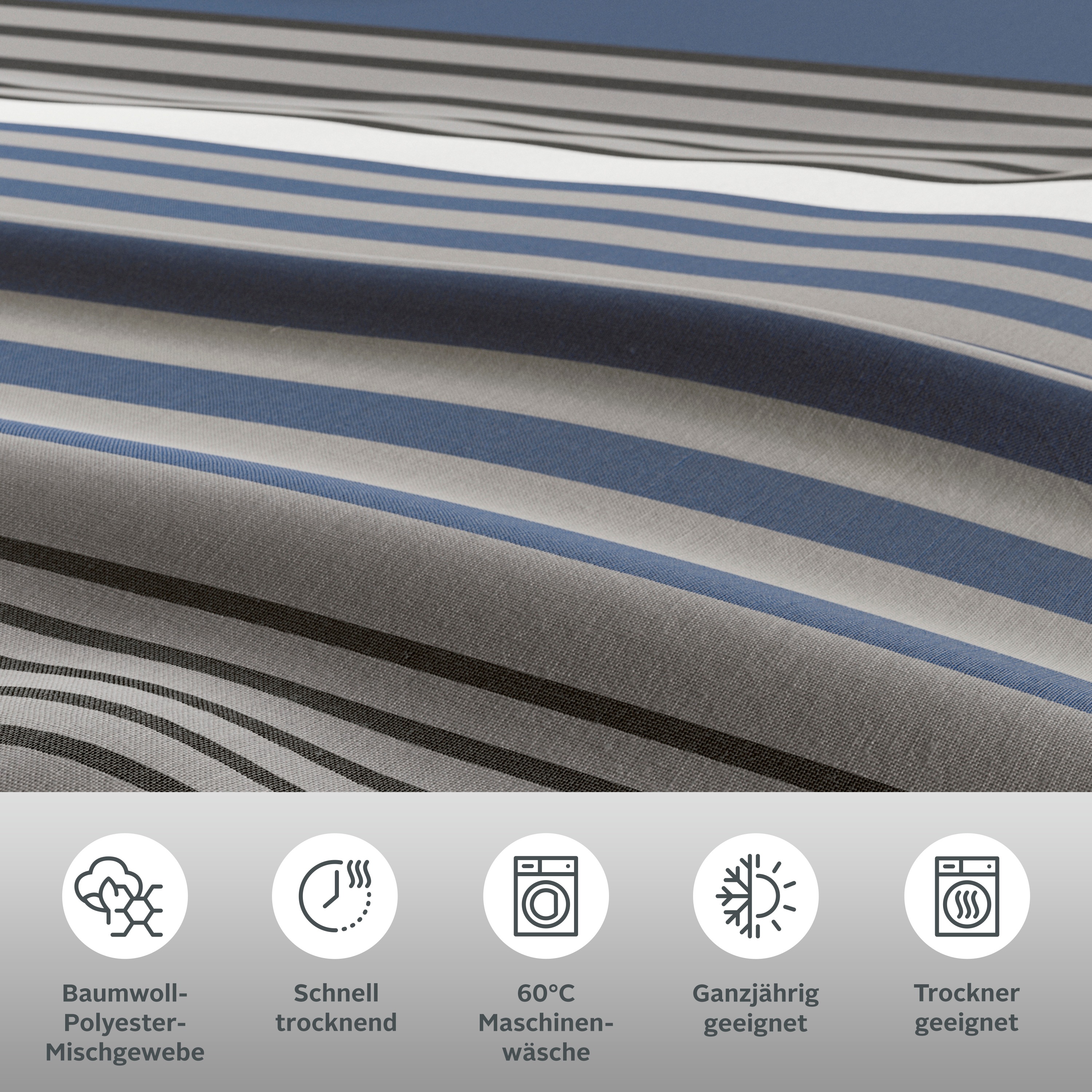 Thumbnail - H.I.S Bettwäsche "Majoran" 3 Stk. tlg. gestreifte Bettwäsche in verschiedenen Qualitäten