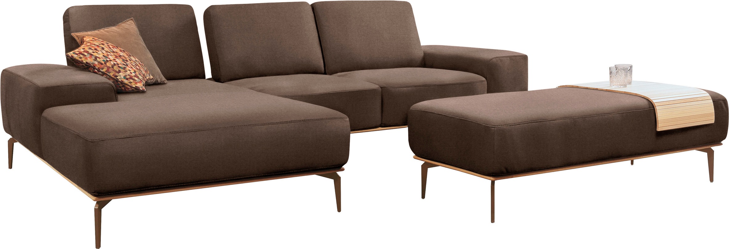 W.SCHILLIG Ecksofa »run, Designsofa mit tollem Sitzkomfort, bequem, L-Form«, mit Holzsockel, Füße in Bronze pulverbeschichtet, Breite 279 cm