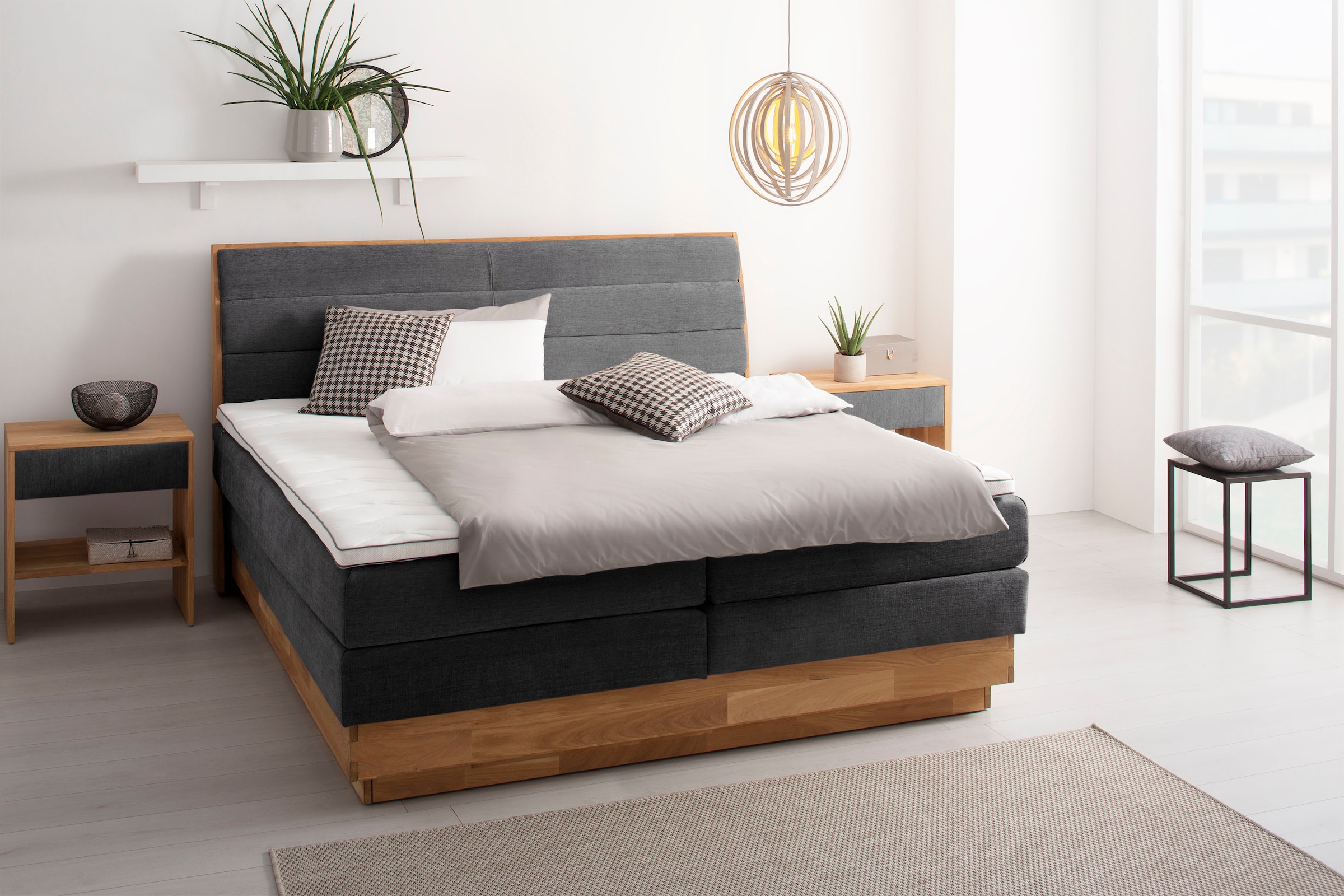 OTTO home Boxspringbett "JENNA in verschiedenen Farben und Breiten erhältlich" LED-Beleuchtung, mit zertifizierten, recycelten Bezugsstoffen