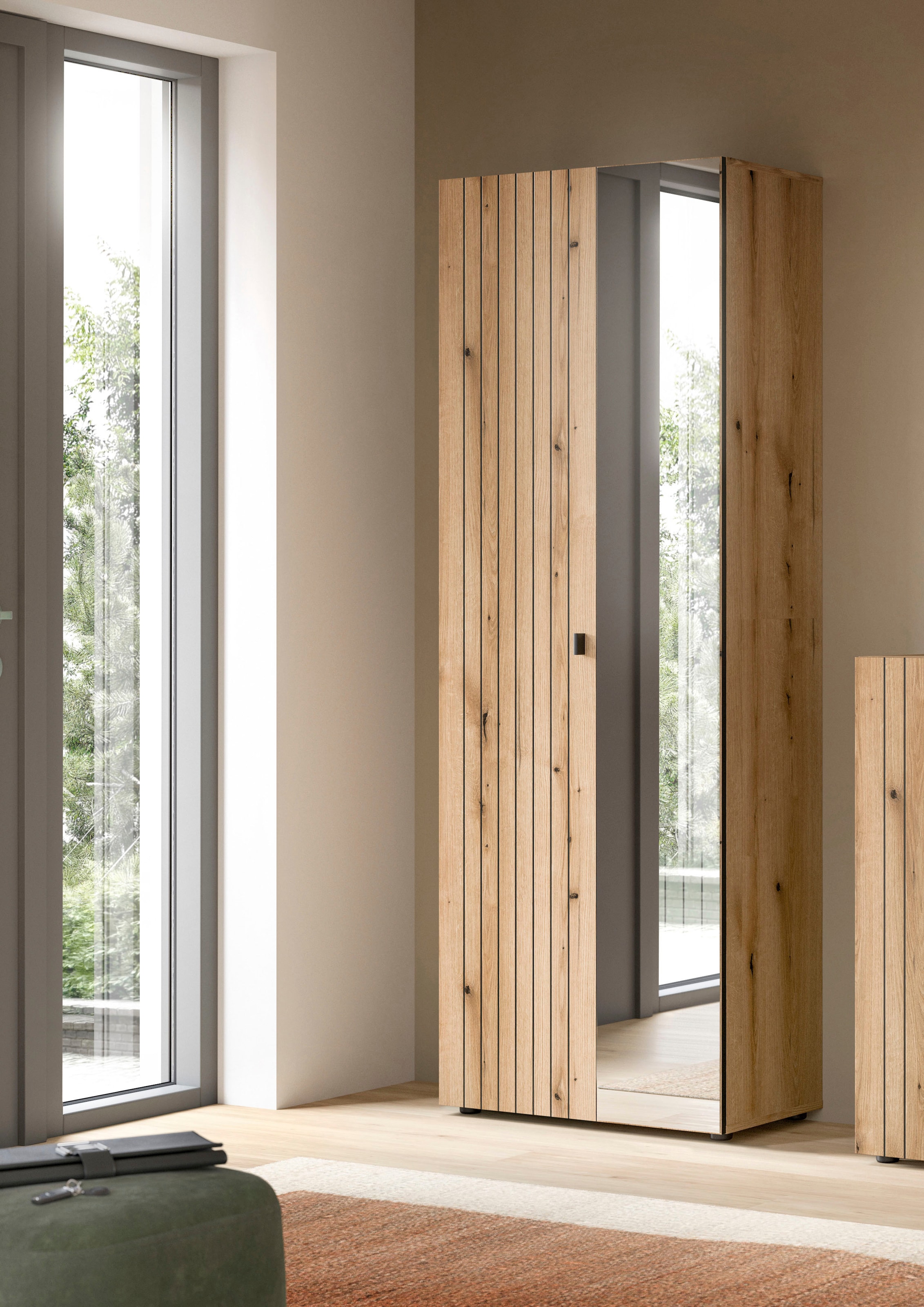 Home affaire Garderobenschrank »TATIO, Höhe 192 cm, Rillenoptik, Spiegeltür« 1 Stk. tlg. Garderobenschrank, Flurschrank, Dielenschrank