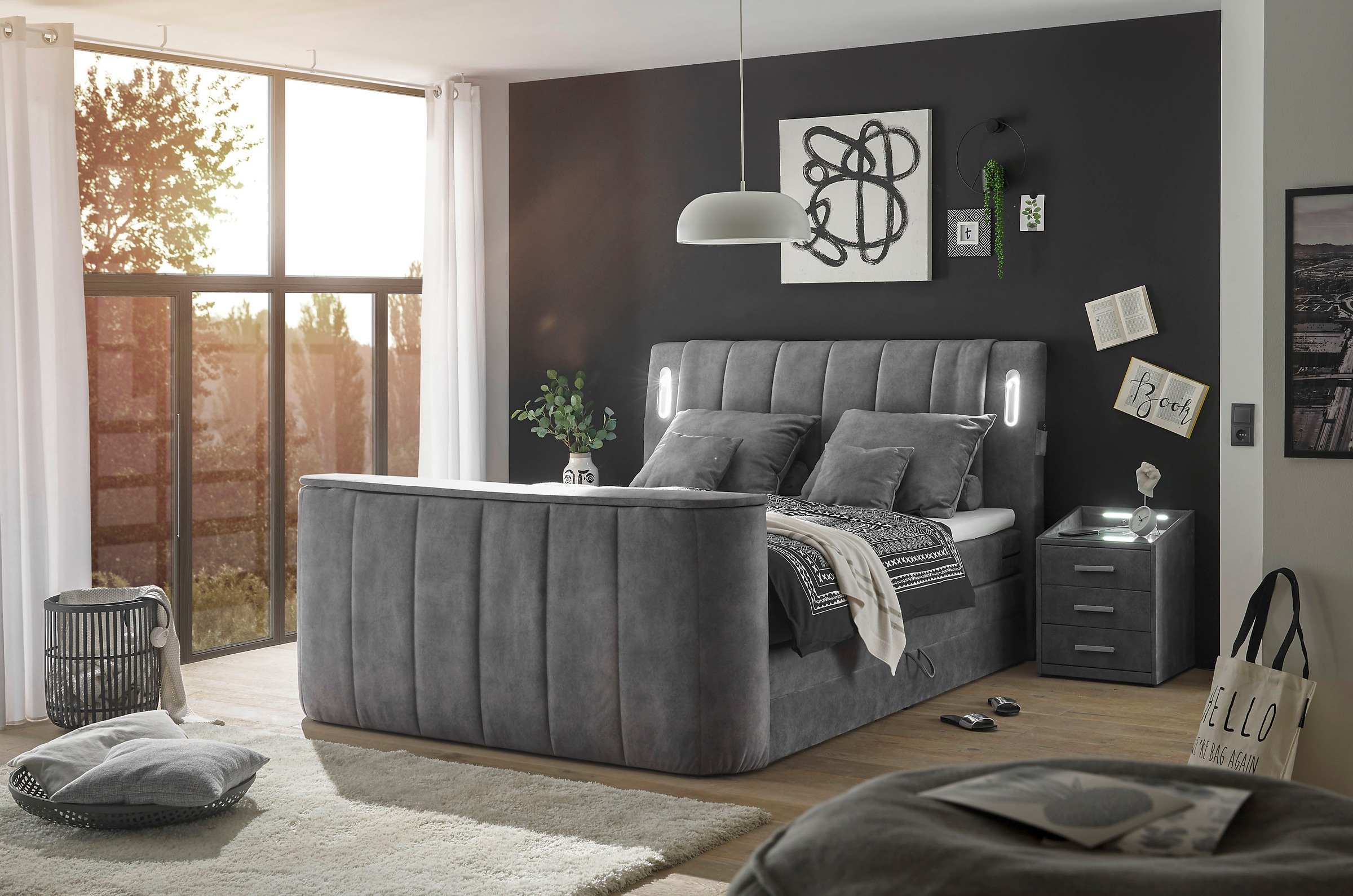 ED EXCITING DESIGN Boxspringbett "Dallas" 7 Stk. tlg. inkl. Topper, LED-Bel günstig online kaufen