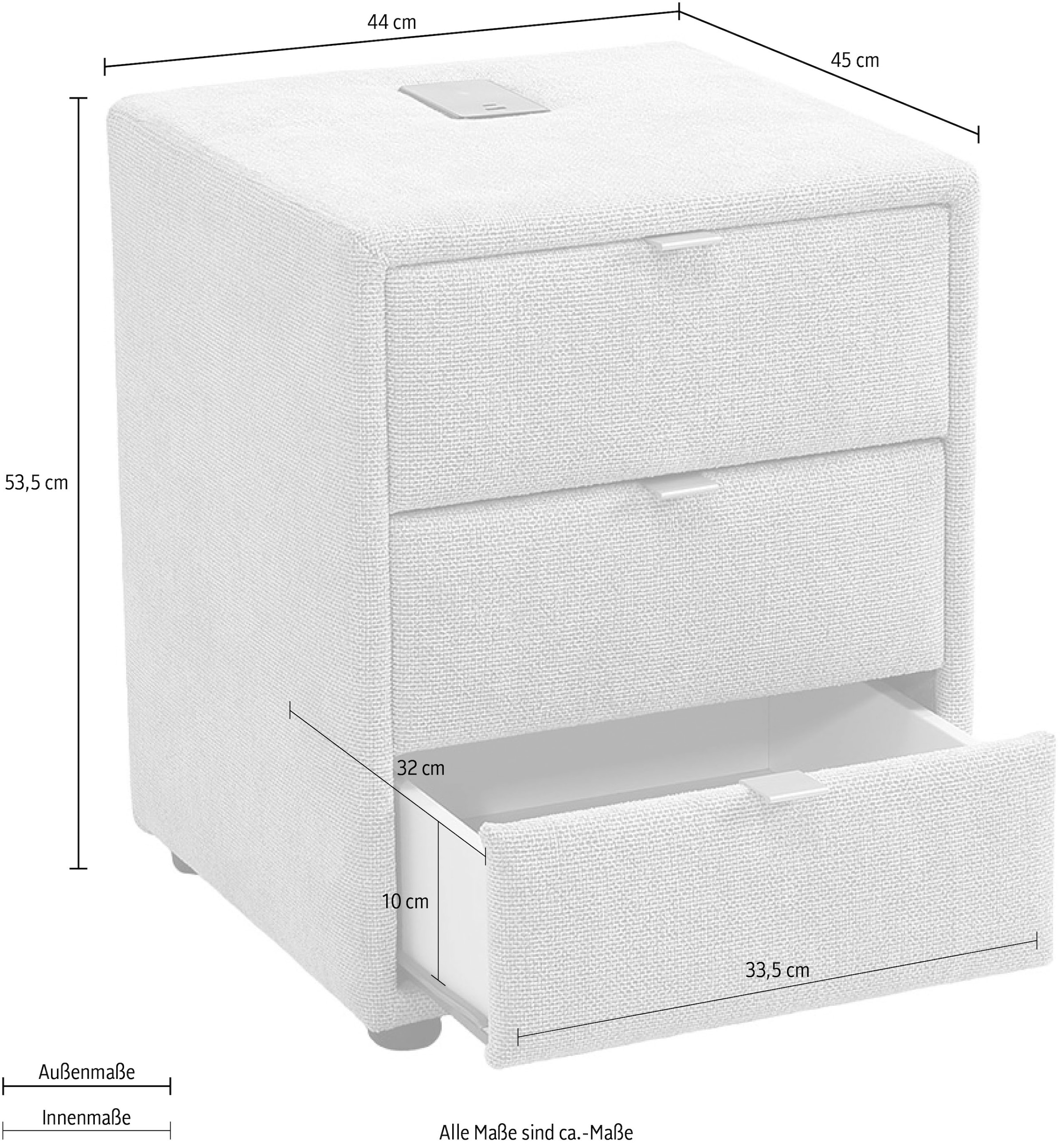 Jockenhöfer Gruppe Nachtkonsole »Lissy mit 3 Schubladen« mit induktiver Ladeeinheit und zusätzlich USB-A und USB-C Ladeports