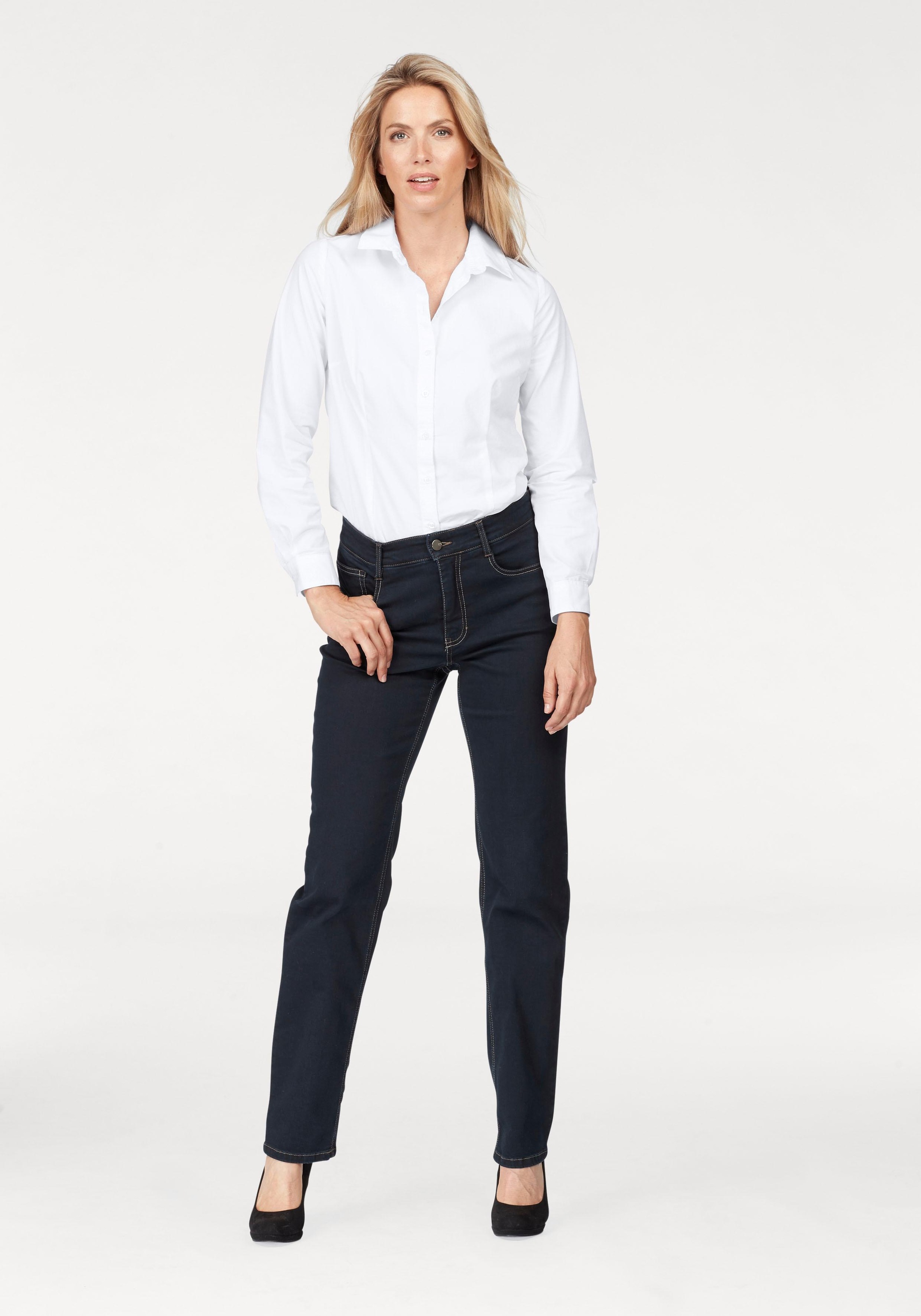 Bequeme Jeans MAC "Stella", Damen, Gr. 34, Länge 30, blau (dunkelblau rinsed), Denim/Jeans, Obermaterial: 92% Baumwolle, 5% Polyester, 3% Elasthan, clean, comfort fit knöchellang, Jeans, Gerader Beinverlauf 3