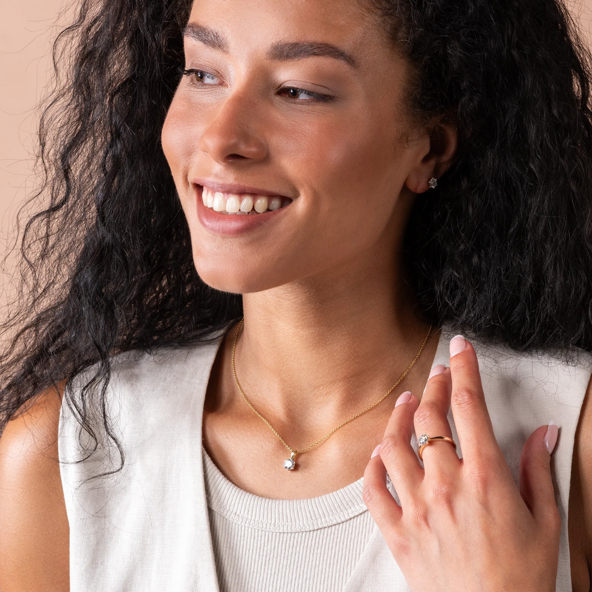 LYOMI Kette mit Anhänger »585/- Gelbgold 1 synth. Diam. 1,0 ct.«