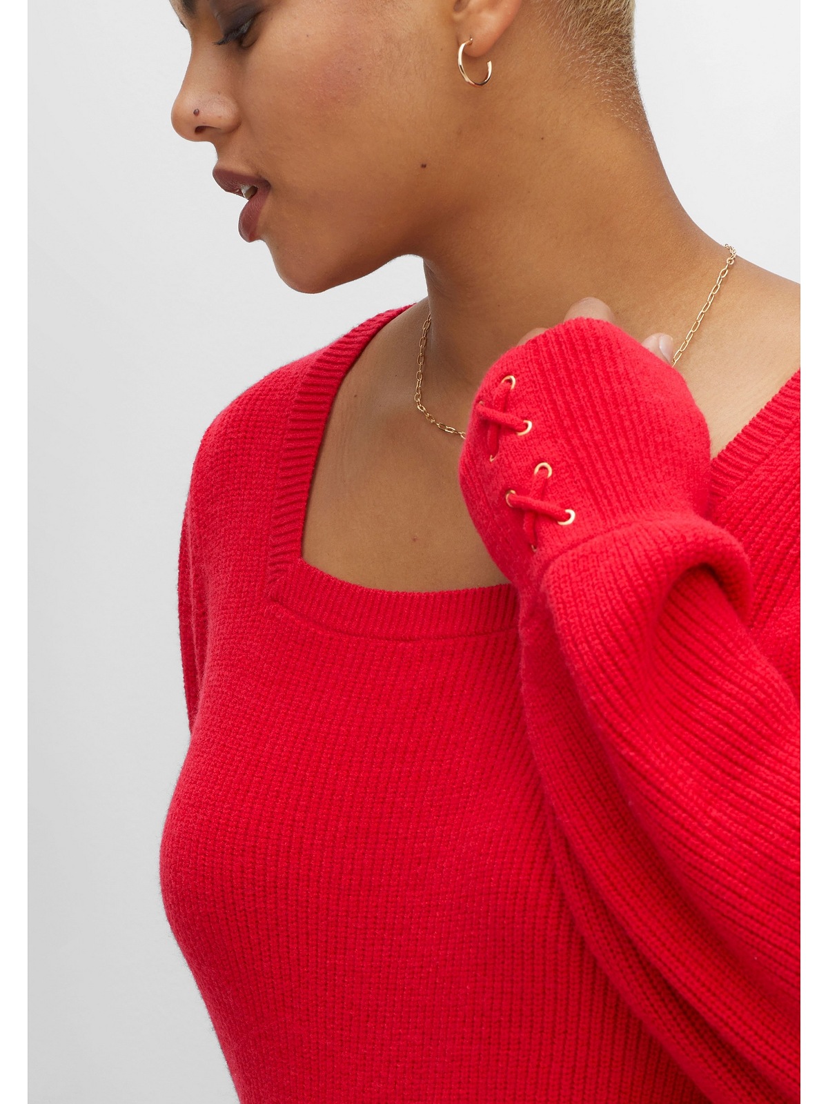 sheego by Joe Browns Strickpullover »Große Größen«, mit Karree-Ausschnitt und Ballonärmeln
