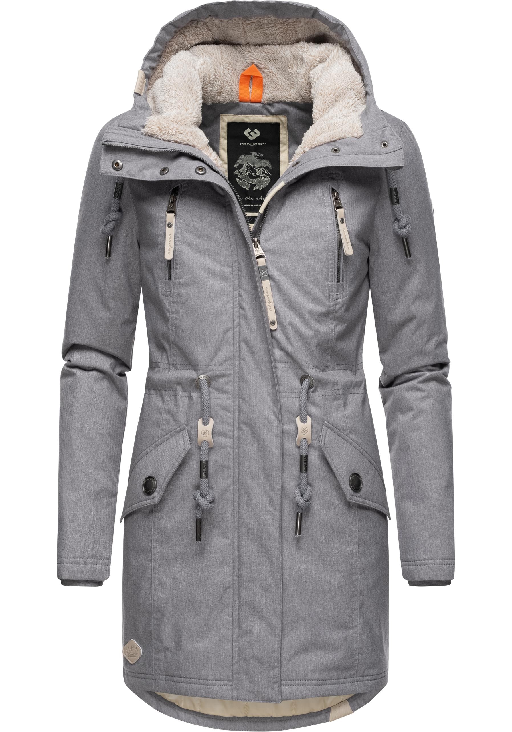 Ragwear Wintermantel »Elsie Melange«, Wasserdichter Winterparka mit Kapuze und Teddyfleece