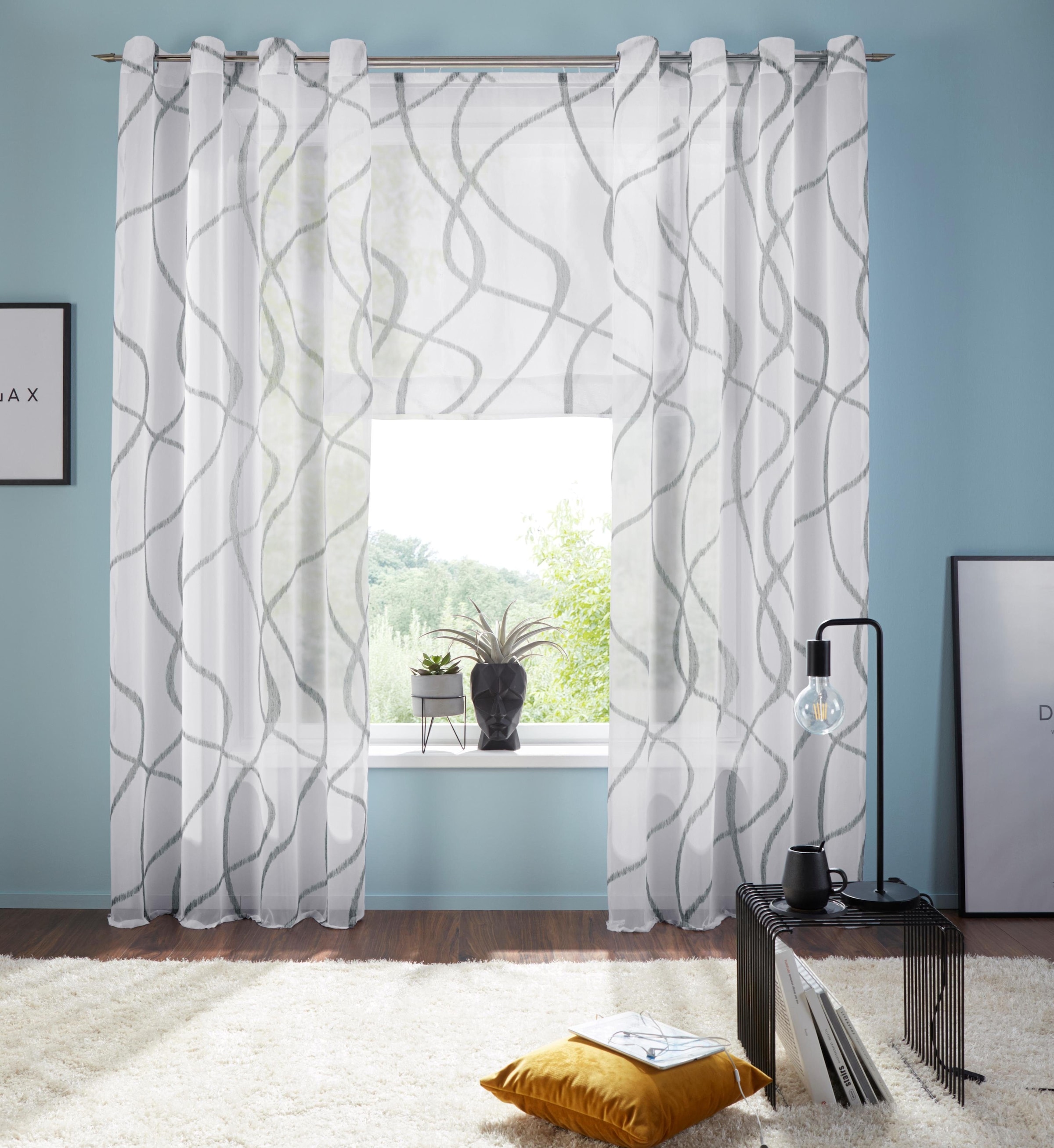 Gardine OTTO HOME, B:140cm H:245cm, grau, Polyester, Polyester, Wohnzimmer, Gardinen, "Bene", Transparent, gemustert, glatt, verschiedene Größen