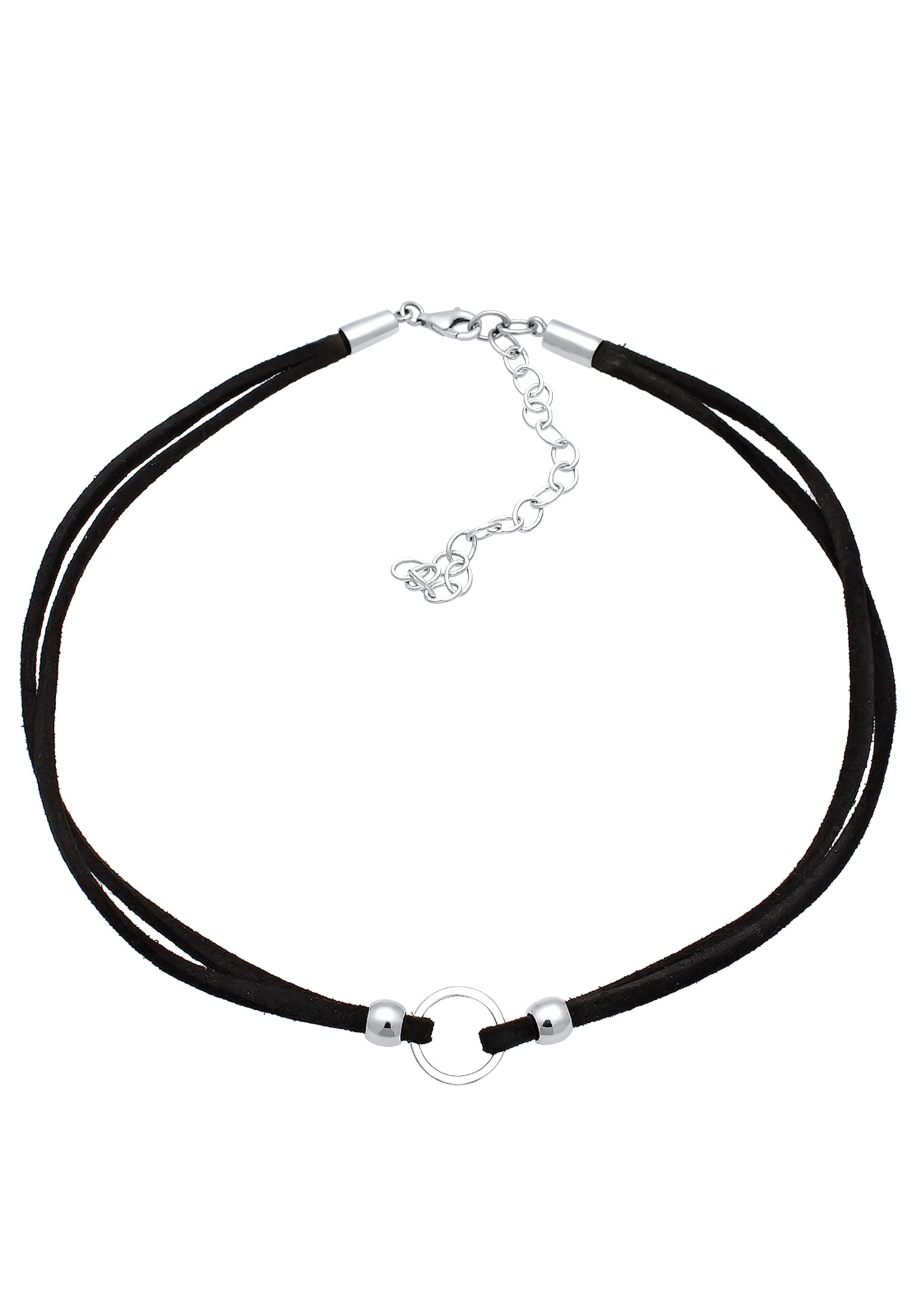 Collier ELLI "Halsband schwarz Choker mit Kreis 925 Silber", schwarz, Halsketten, Damen, 32, ohne Stein, Silber 925 (Sterlingsilber), L: 32, Collier 2