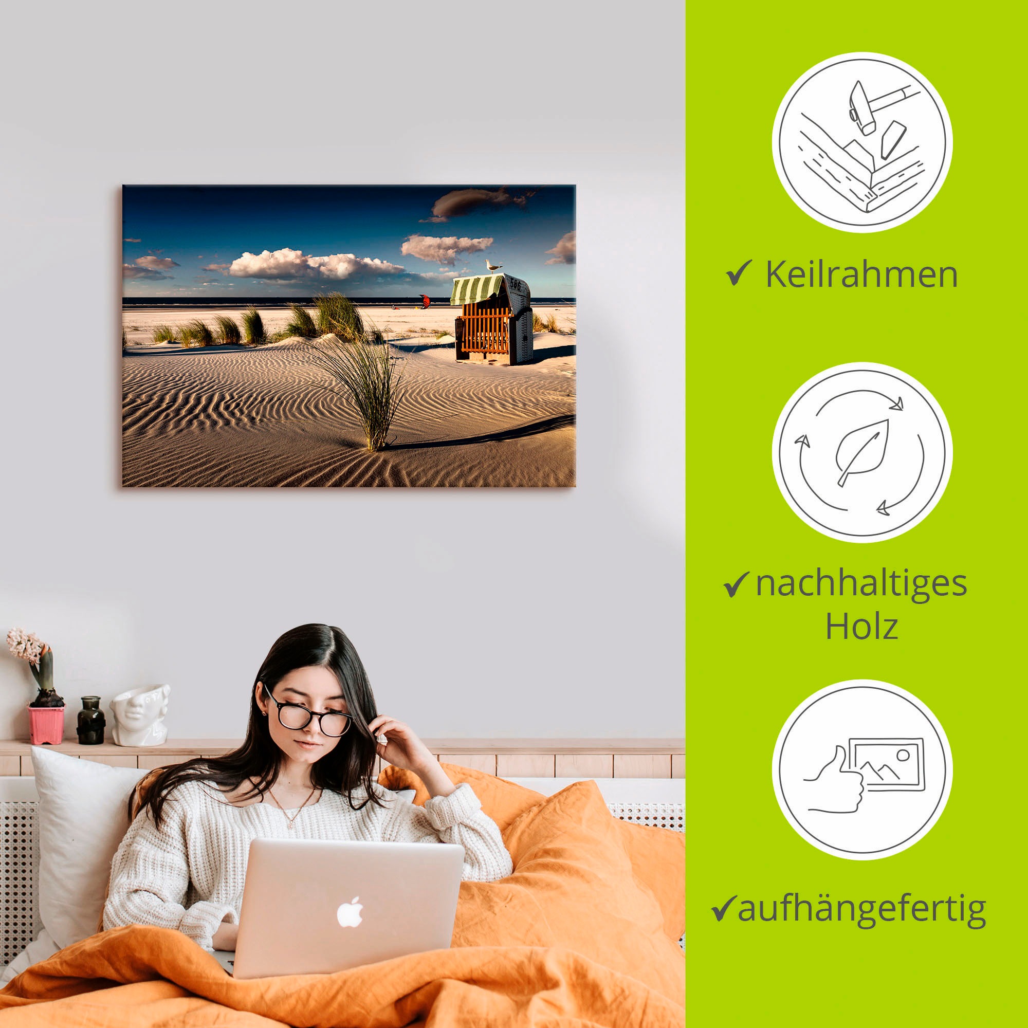 Artland Wandbild »An einem Sommerabend am Strand«, Küste, (1 St.), als Alubild, Outdoorbild, Leinwandbild, Poster in verschied. Größen