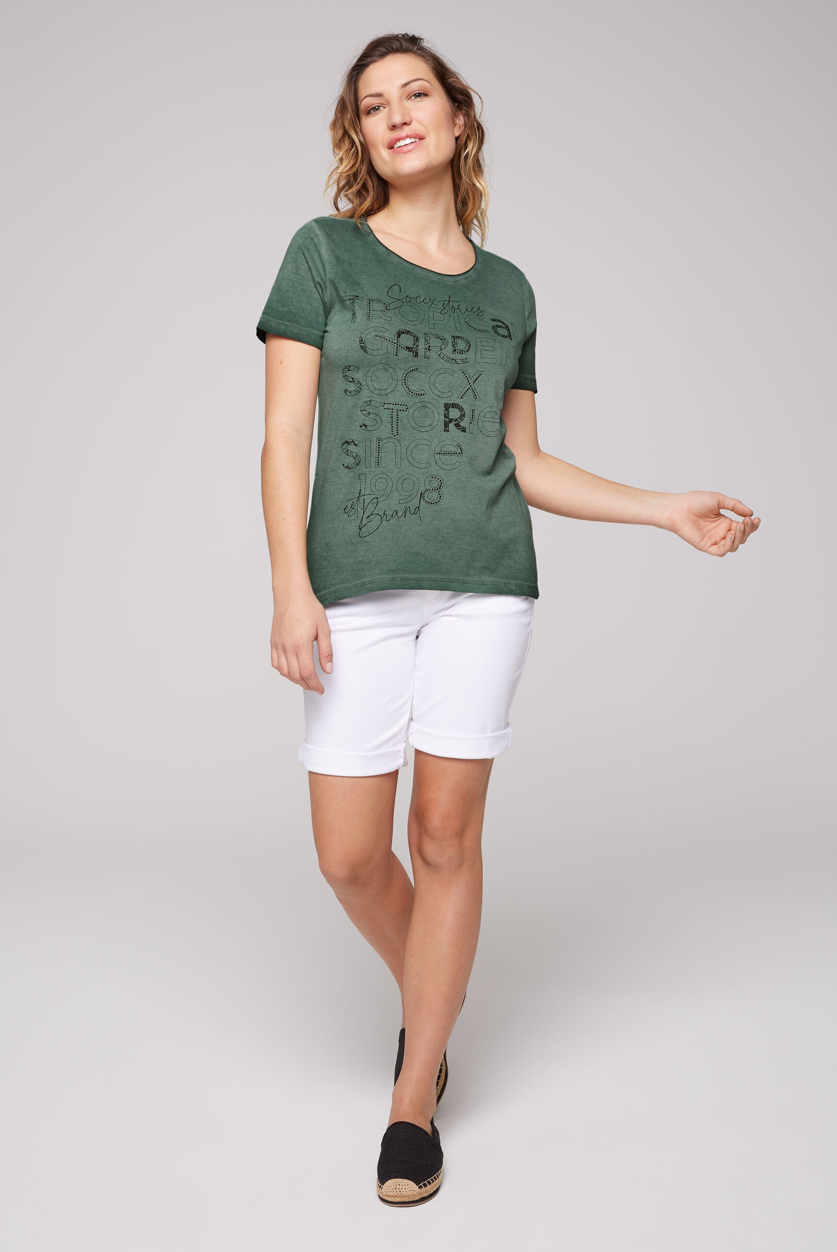 SOCCX Rundhalsshirt, mit offener Kante am Ausschnitt