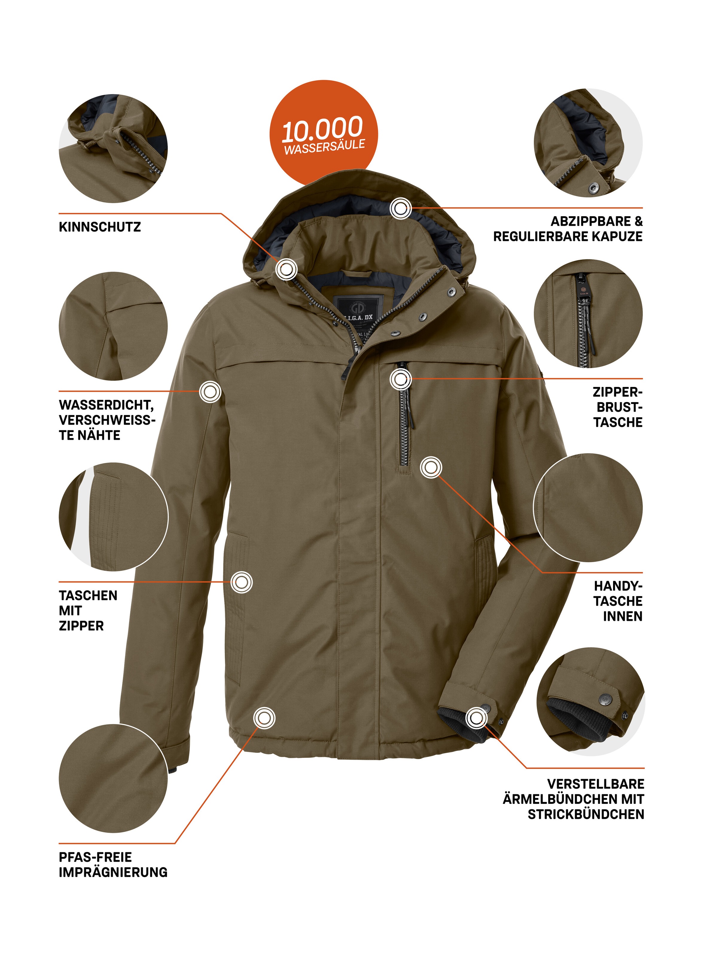 G.I.G.A. DX by killtec Funktionsjacke »GW 39 MN JCKT«, Wasserdichte, atmungsaktive Winterjacke mit verstellbarer Kapuze