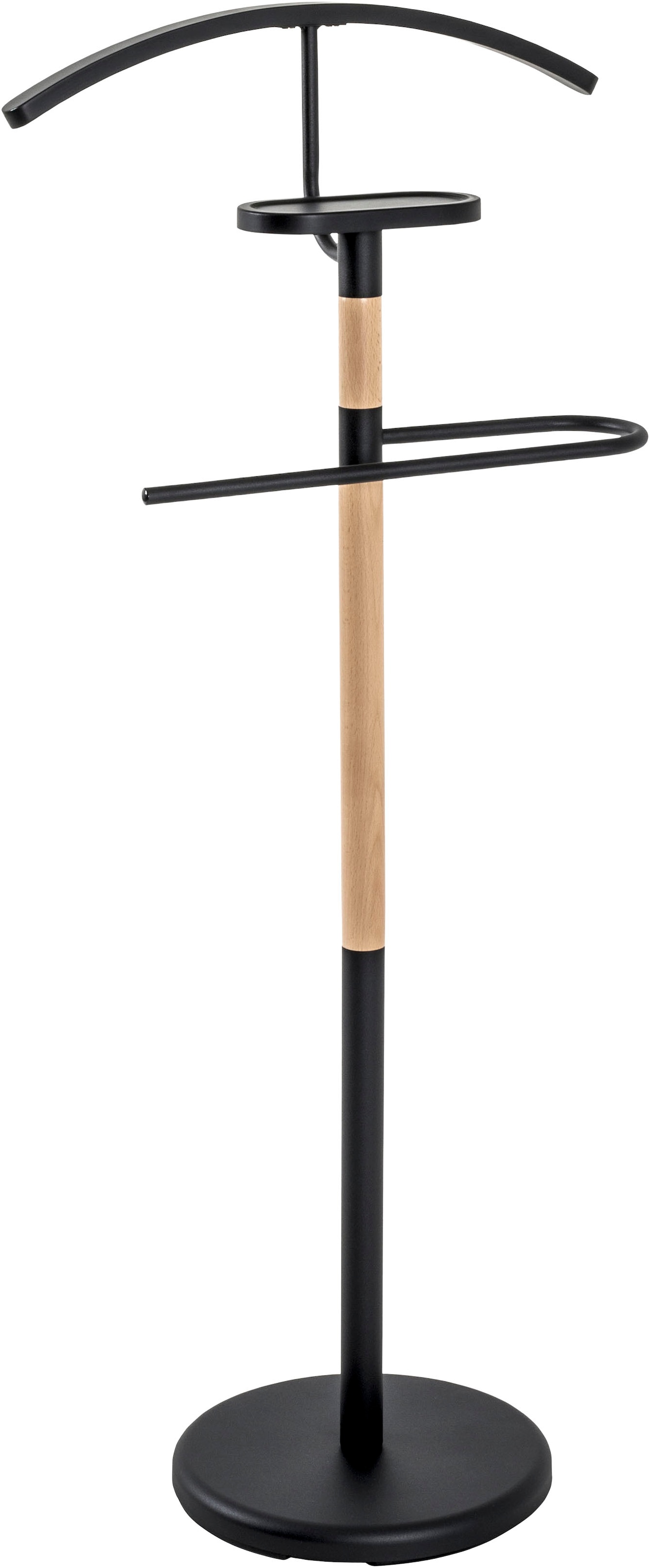 HAKU Herrendiener "Anzugständer, Dressboy, Kleiderboy, Kleiderbutler, Stiller Diener" freiform - aus Metall buche, schwarz -B/T/H 47/29/112 cm