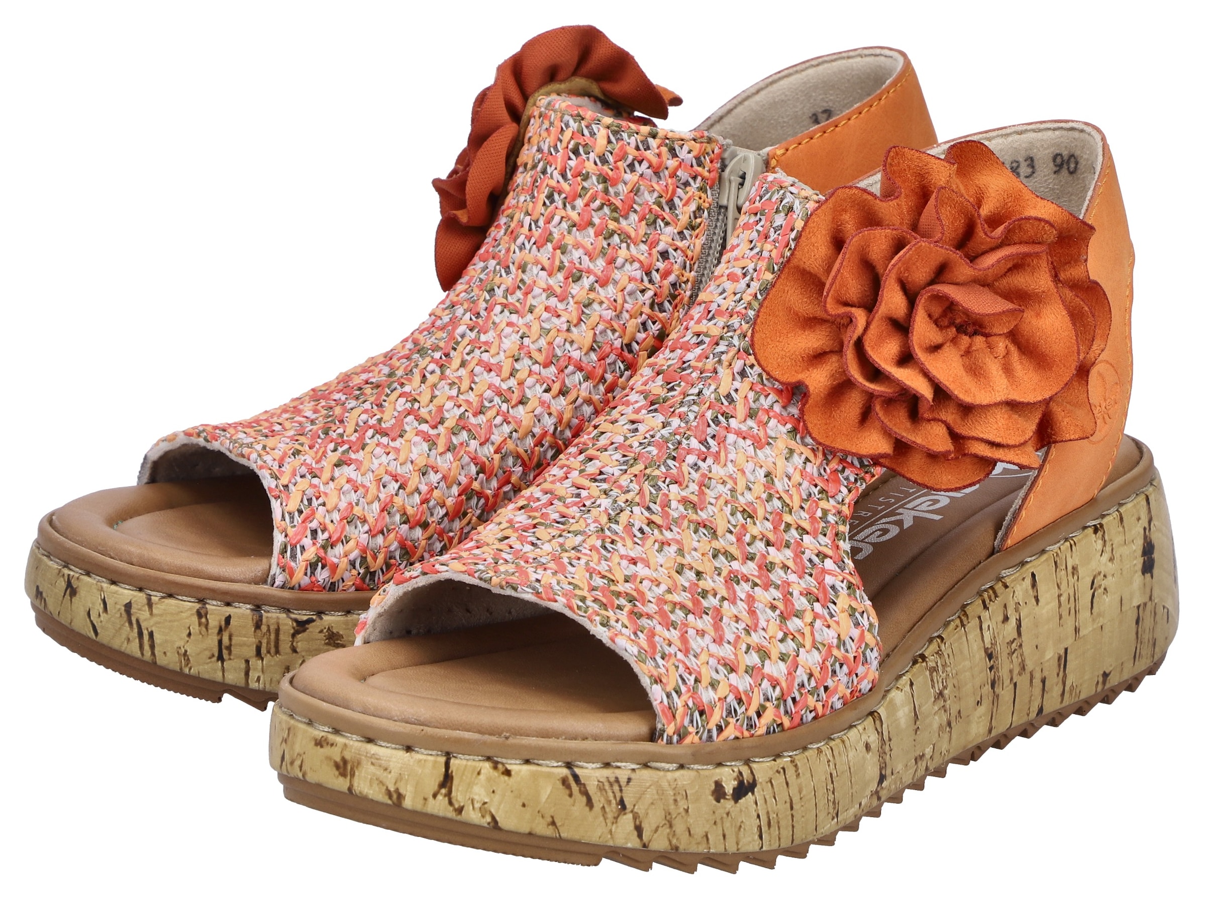 Rieker Plateausandale  Schaftsandale, Sommerschuh mit großer Blüte und Innenreißverschluss