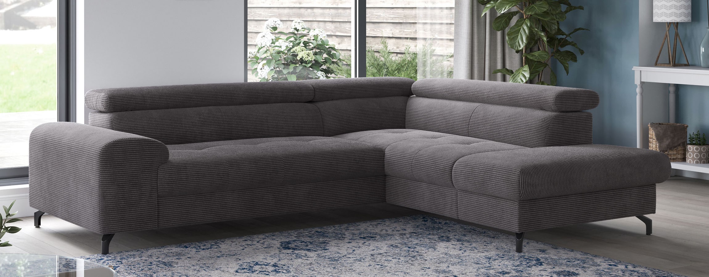 COTTA Ecksofa "Aura L-Form, B: 260 cm, inkl. Schlaffunktion, 3 verstellbare" Kopfteile, extra Bettkasten, Fußhöhe 12cm, Liegefläche 176x123cm