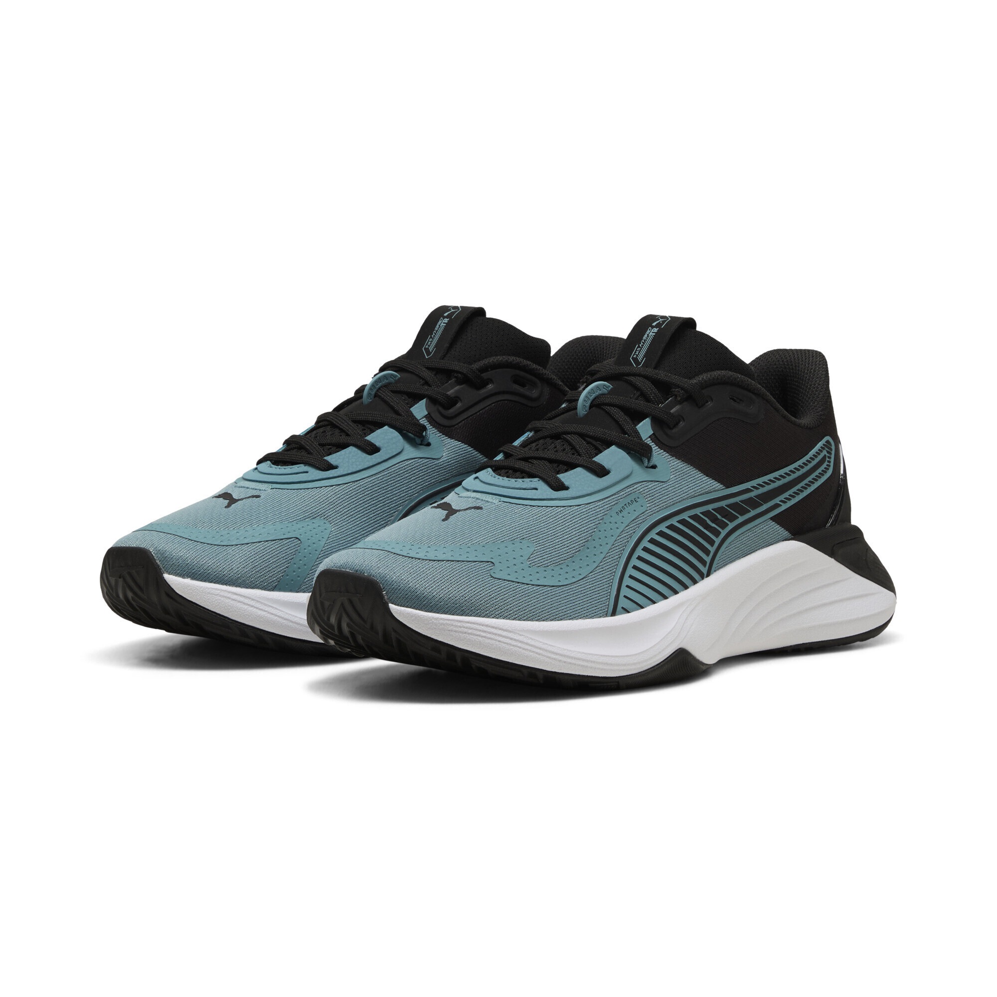 Trainingsschuh PUMA "PWR Hybrid Trainingsschuhe Erwachsene", Damen, Gr. 46, baltic sea blau lux lime schwarz grün, Obermaterial: Textil, Synthetik; Futter: Textil; Innensohle: Textil; Laufsohle: Gummi, Schuhe