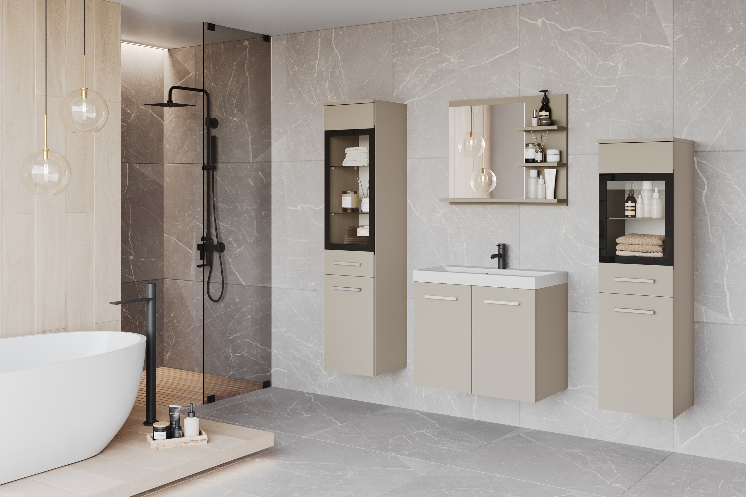 welltime Badmöbel-Set "MADRIT" Komplett-Set, mit Waschbecken, 5 Stk. tlg. günstig online kaufen