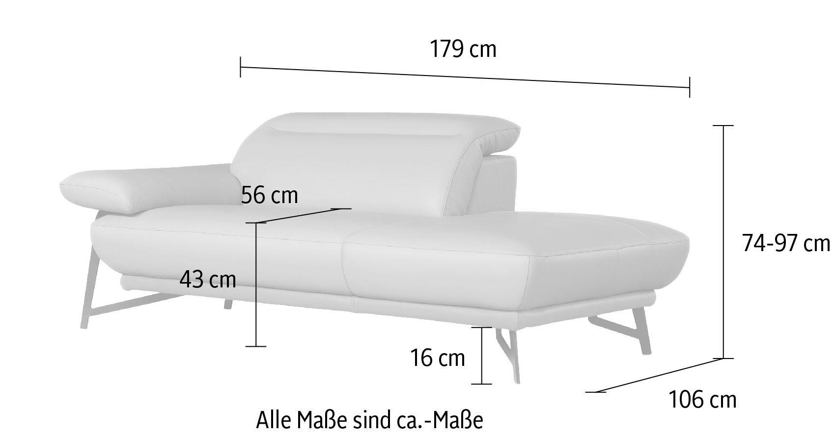 Egoitaliano Ottomane »Anais, erstklassiges Designsofa, Breite 179 cm, Fußfarbe chrom«, Kopfteil verstellbar, Luxus-Microfaser Lederoptik, gelb