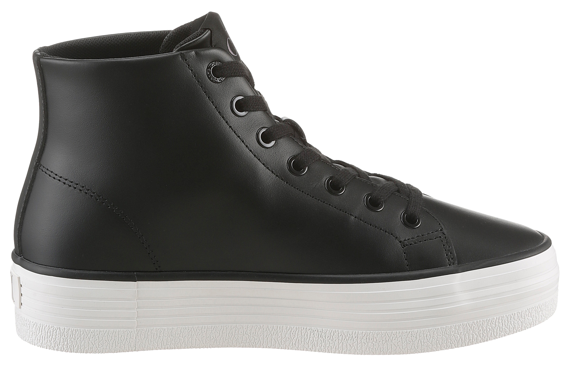 Calvin Klein Jeans Plateausneaker »BOLD VULC FLATF MID LTH IN«, High Top Sneaker, Schnürboots mit CK Logo an der Ferse