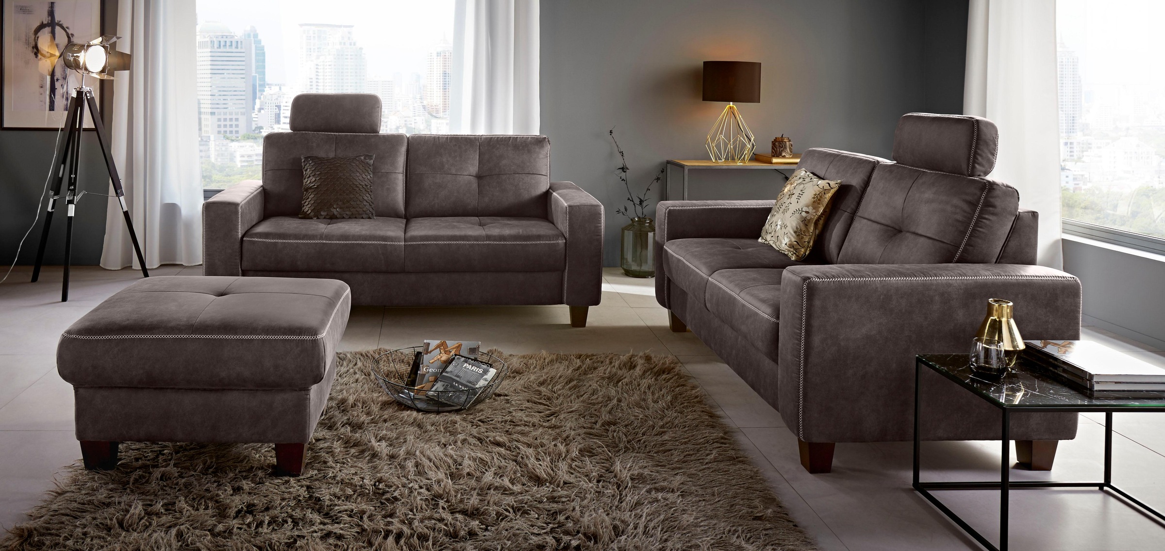 Home affaire Polsterhocker "Varese" Kreuznaht in beige günstig online kaufen