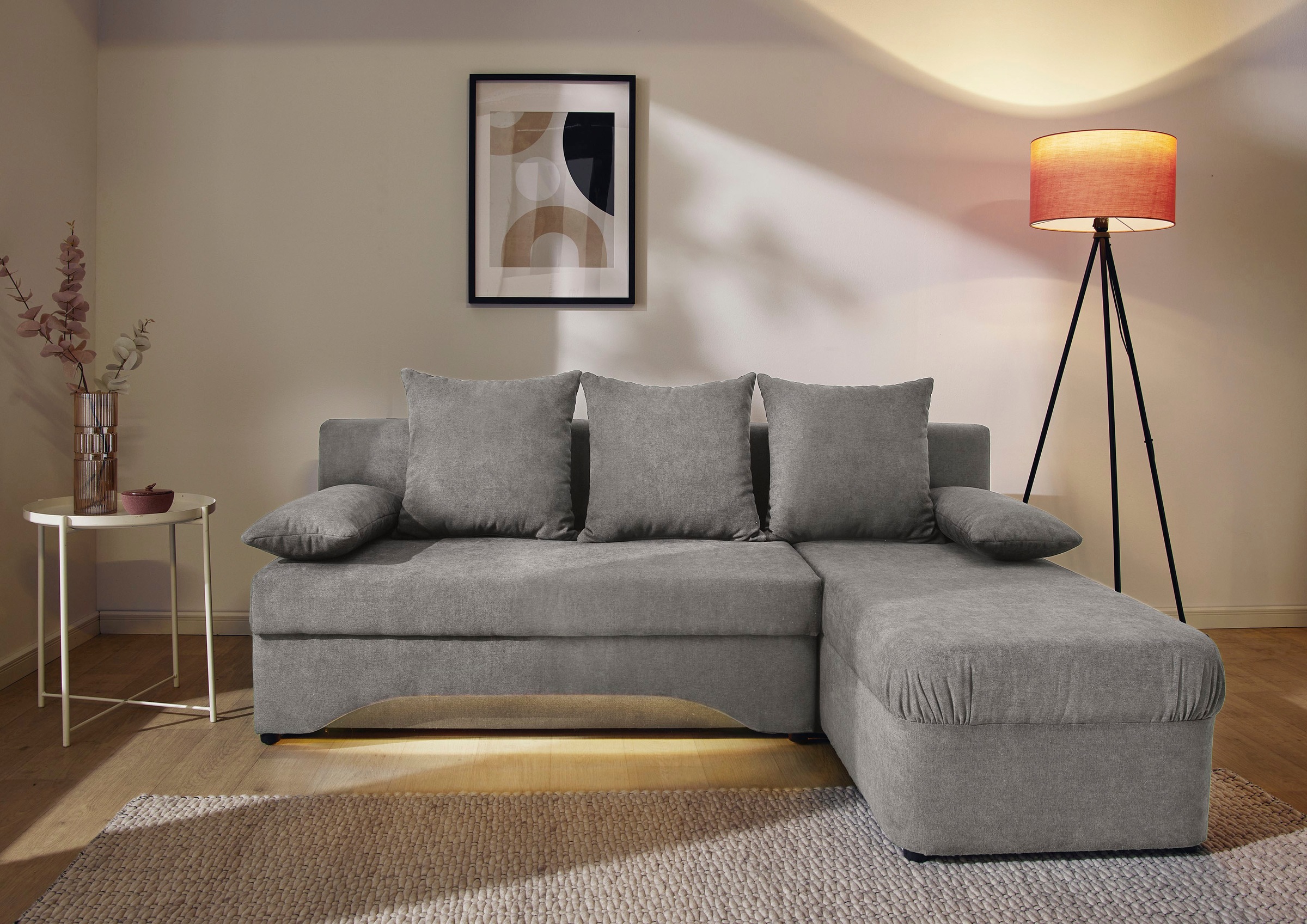 Jockenhöfer Gruppe Ecksofa »Starlight, L-Form, mit dimmbarer LED-Beleuchtung«, Gästebettfunktion; Stauraum/Bettkasten, mit Kissen