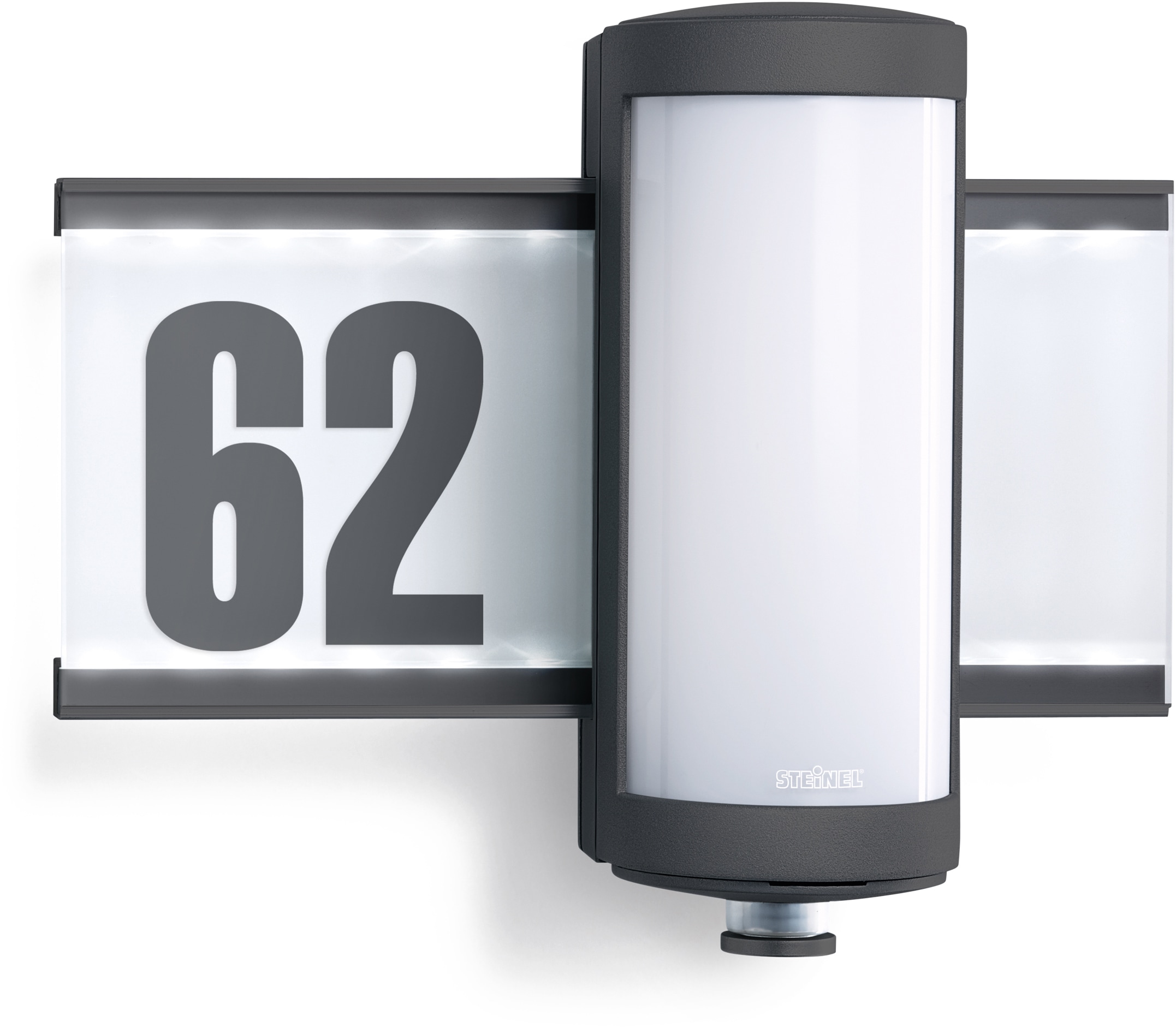 steinel Außen-Wandleuchte L 625, LED-Board, 1 St., Warmweiß, 360° Bewegungsmelder, links oder rechts montierbares Hausnummernpanel