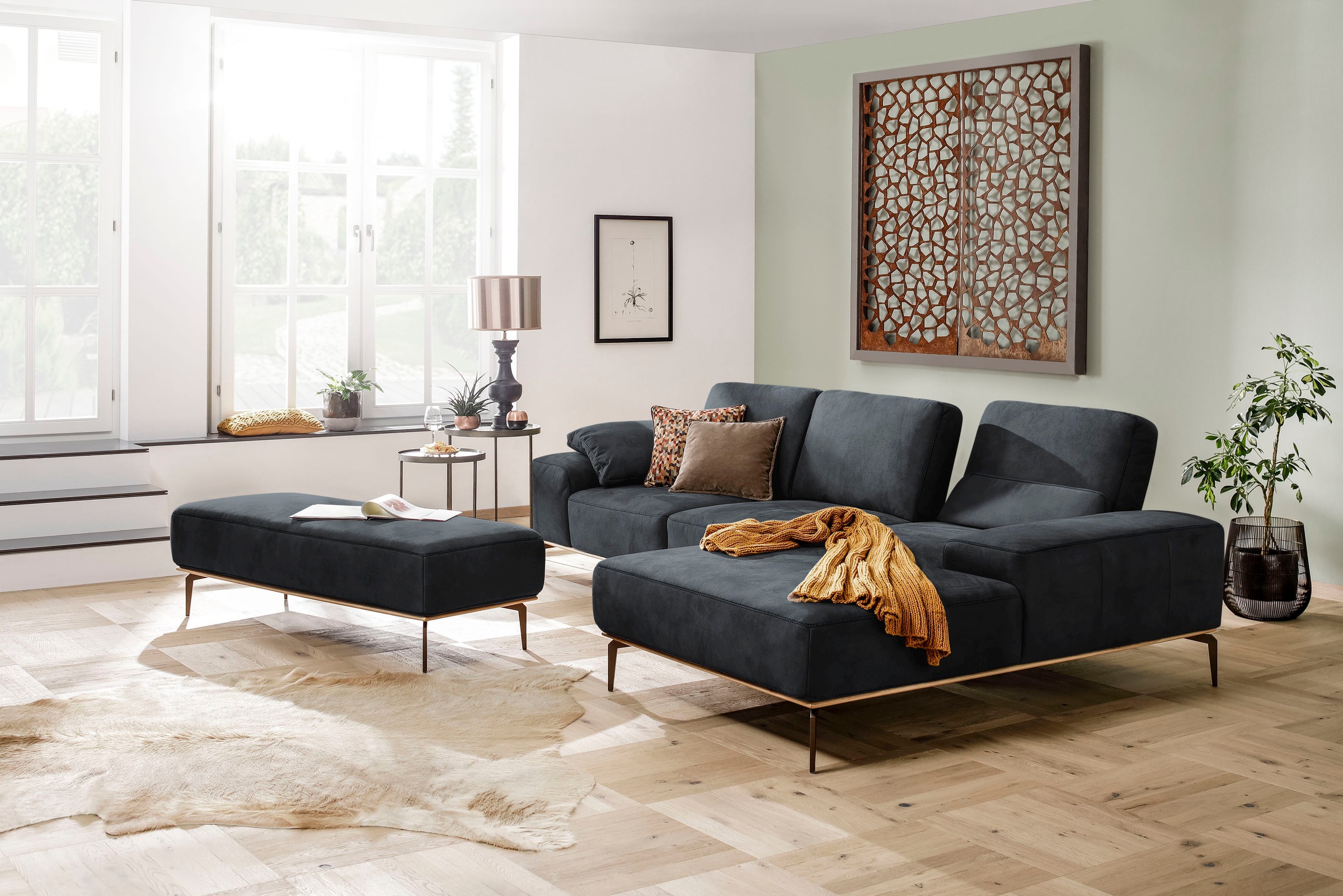 W.SCHILLIG Ecksofa »run, Designsofa mit tollem Sitzkomfort, L-Form«, mit Holzsockel, Füße in Bronze pulverbeschichtet, Breite 299 cm