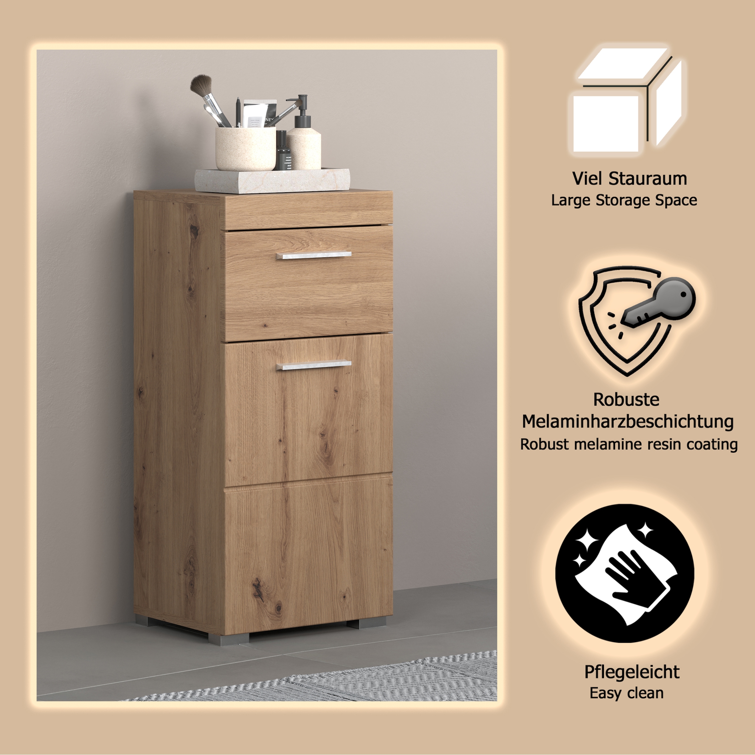 welltime Unterschrank »Avena«, Badezimmerkommode mit 1 Schublade und 1 Tür - Maße (B/T/H) 37/31/79 cm