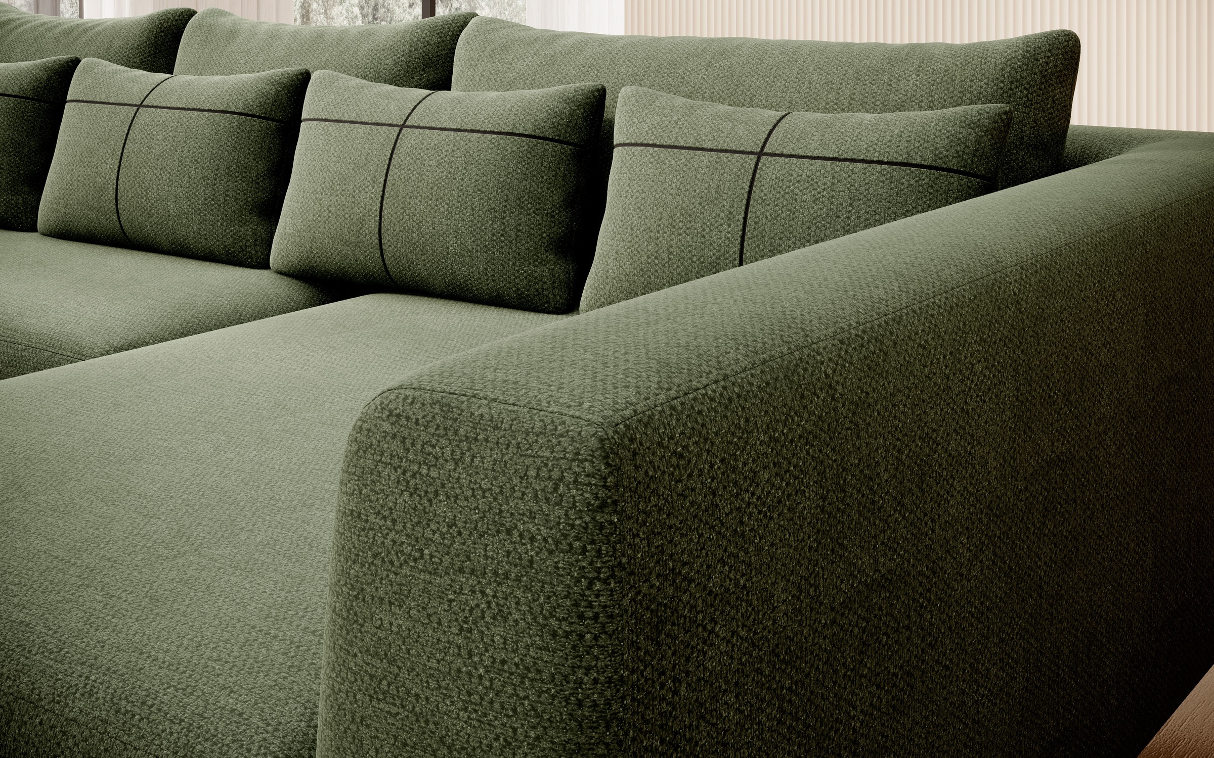 INOSIGN Ecksofa »Cross, mit softem Sitz, L-Form, wendbare Zierkissen, Breite 284 cm«, Couch mit vielen Kissen, stylische Kreuznaht, elegante Metallfüße