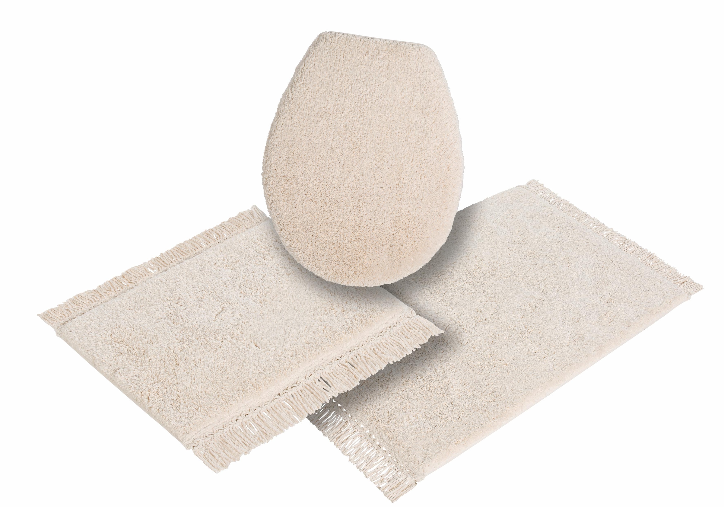 my home Badematte »Finca, Badvorleger, Badezimmer Teppich«, rutschhemmend beschichtet, fußbodenheizungsgeeignet-strapazierfähig, Fransen, Boho, Badteppich, Bio-Baumwolle, auch als 3 teiliges Set