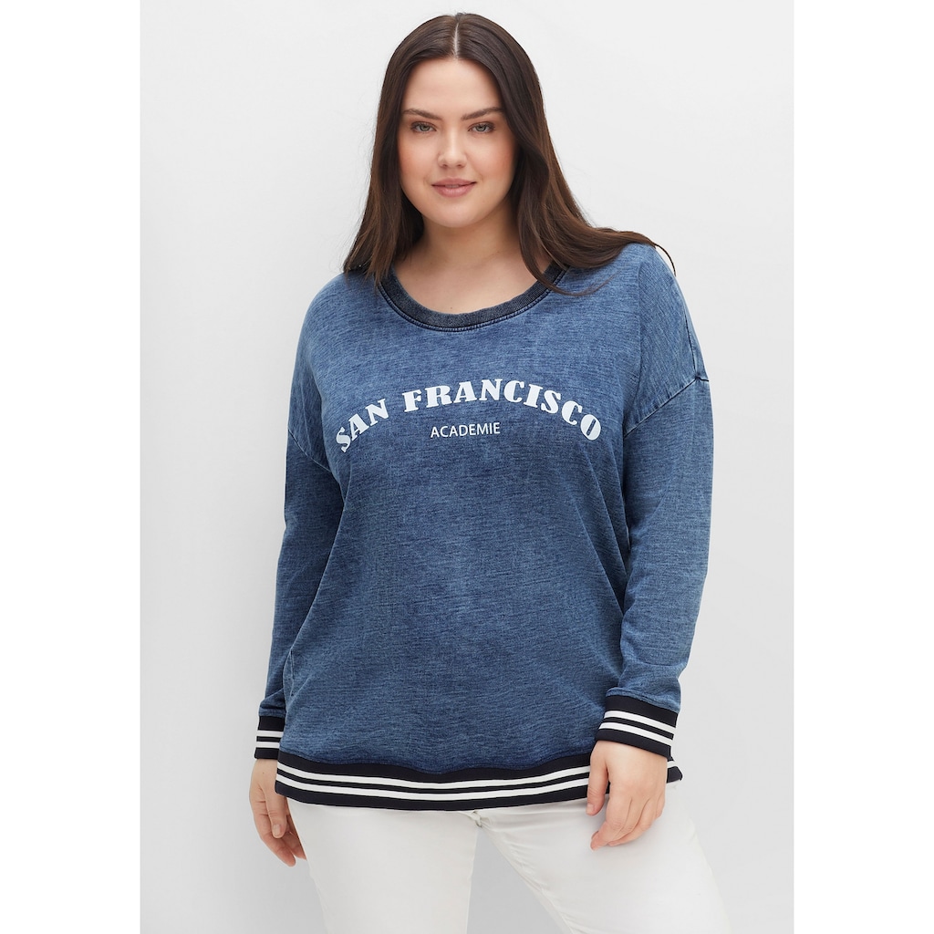 Sheego Sweatshirt »Große Größen«, in Denim-Optik mit Ringelbündchen