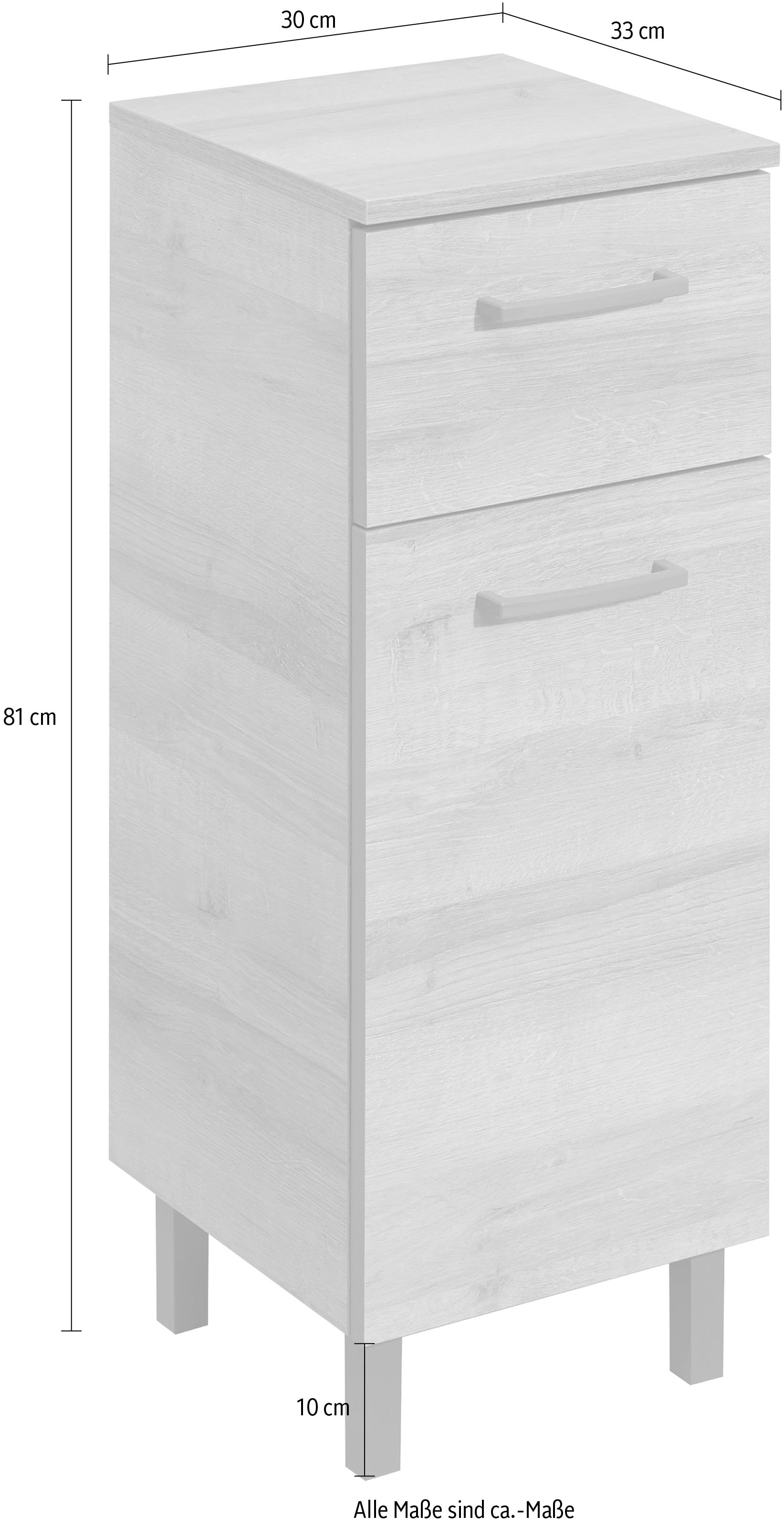 Saphir Unterschrank »Quickset 919 Badschrank mit 1 Tür, 1 Schublade, 30 cm breit«, Badezimmermöbel, Riviera Eiche quer Nachbildung, Griffe in Grau