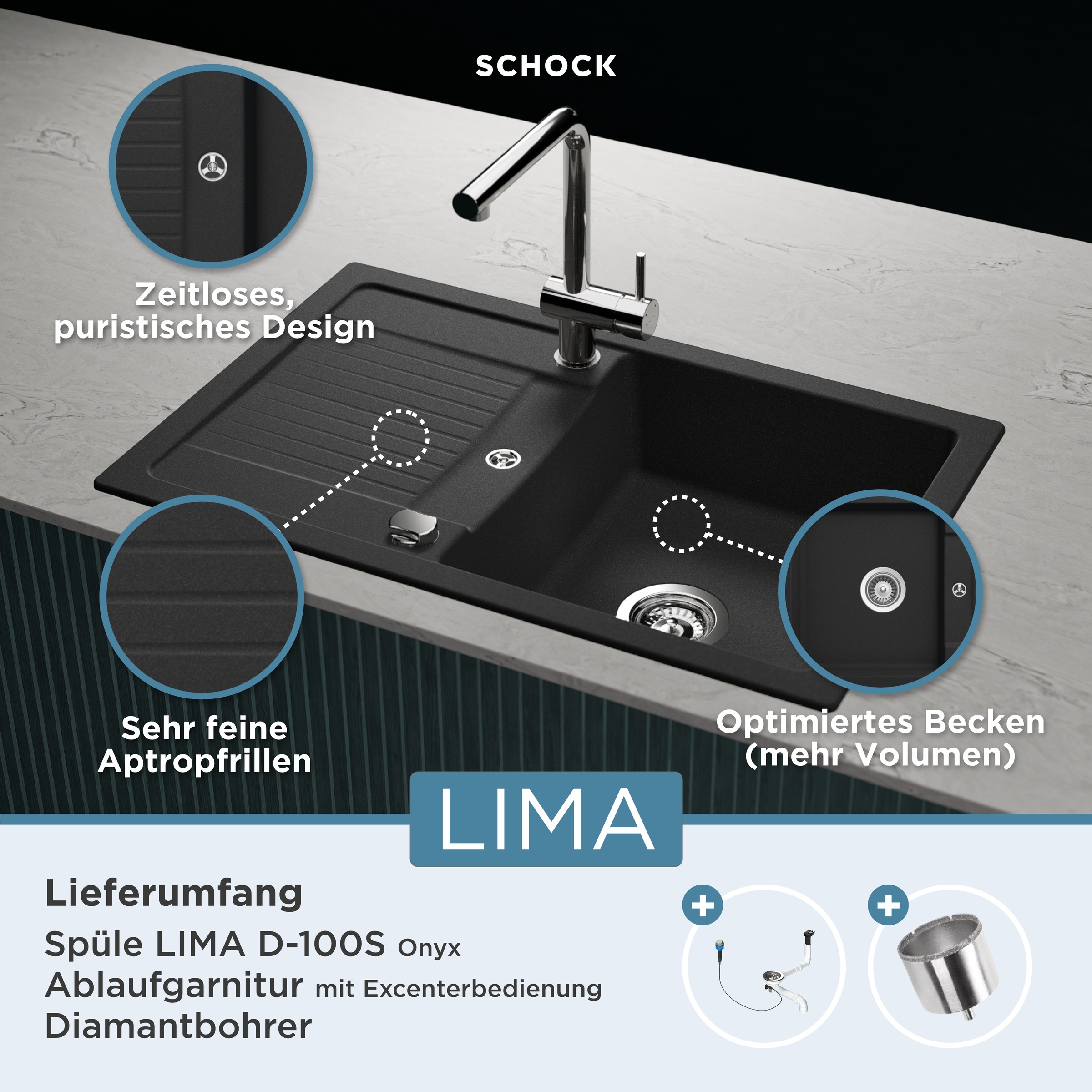 Schock Granitspüle "Lima D-100S" 78/50 cm, Auflagespüle