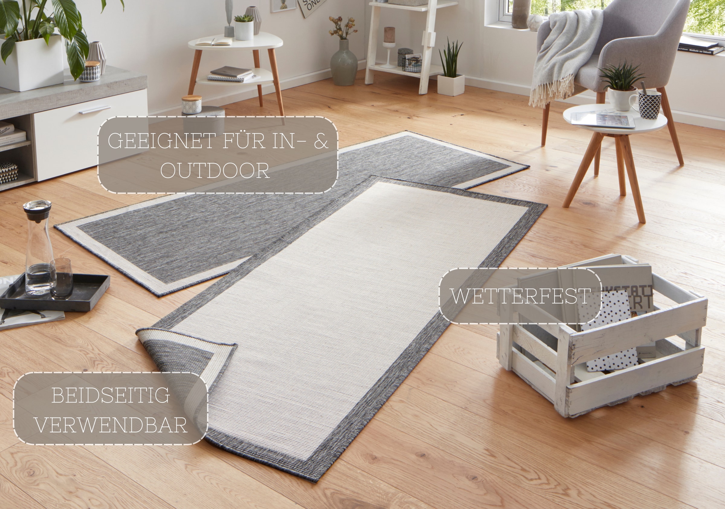 NORTHRUGS Teppich »Panama Wendeteppich«, rechteckig, 5 mm Höhe, In-& Outdoor, Wetterfest, Balkon, Läufer, Wohnzimmer, Wasserfest
