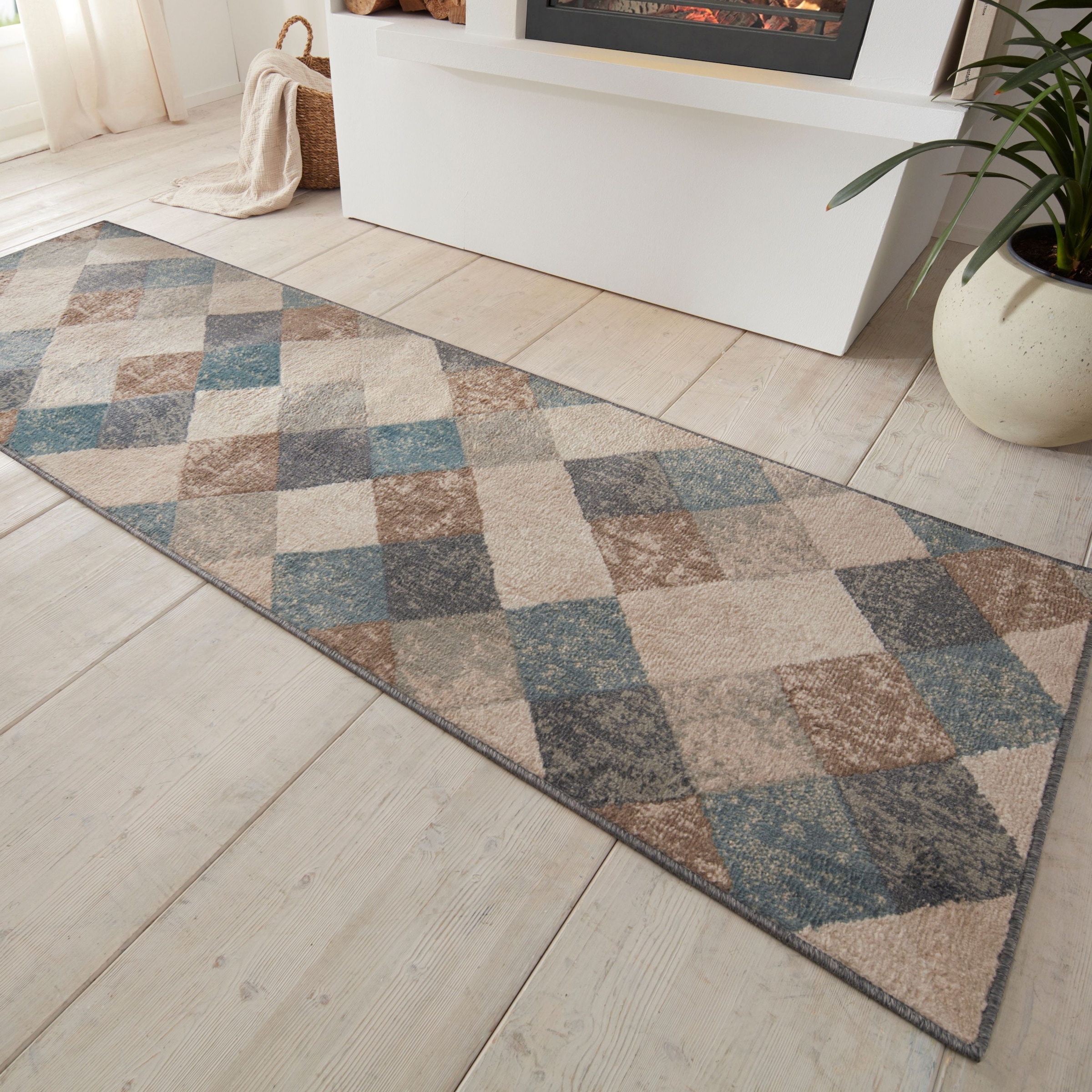 HANSE Home Teppich »Bakke«, rechteckig, 8 mm Höhe, Kurzflor, Läufer, Rauten-Muster, Wohnzimmer, Schlafzimmer, Esszimmer