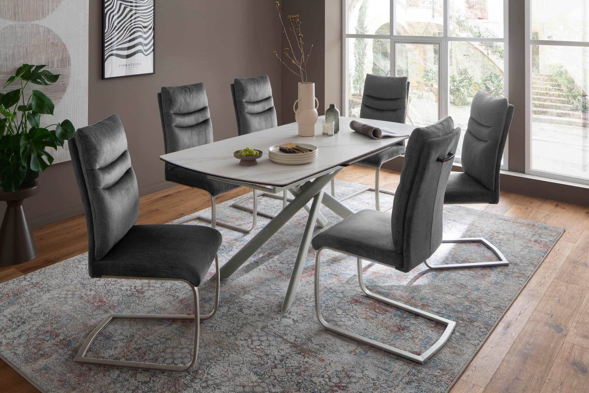 MCA furniture Freischwinger »Gibara Schwingstuhl 2er Set«, (Set), 2 St., Veloursstoff, Esszimmerstuhl,Nosag Federung im Sitz,Flachrohr,Belastbarkeit 140 kg