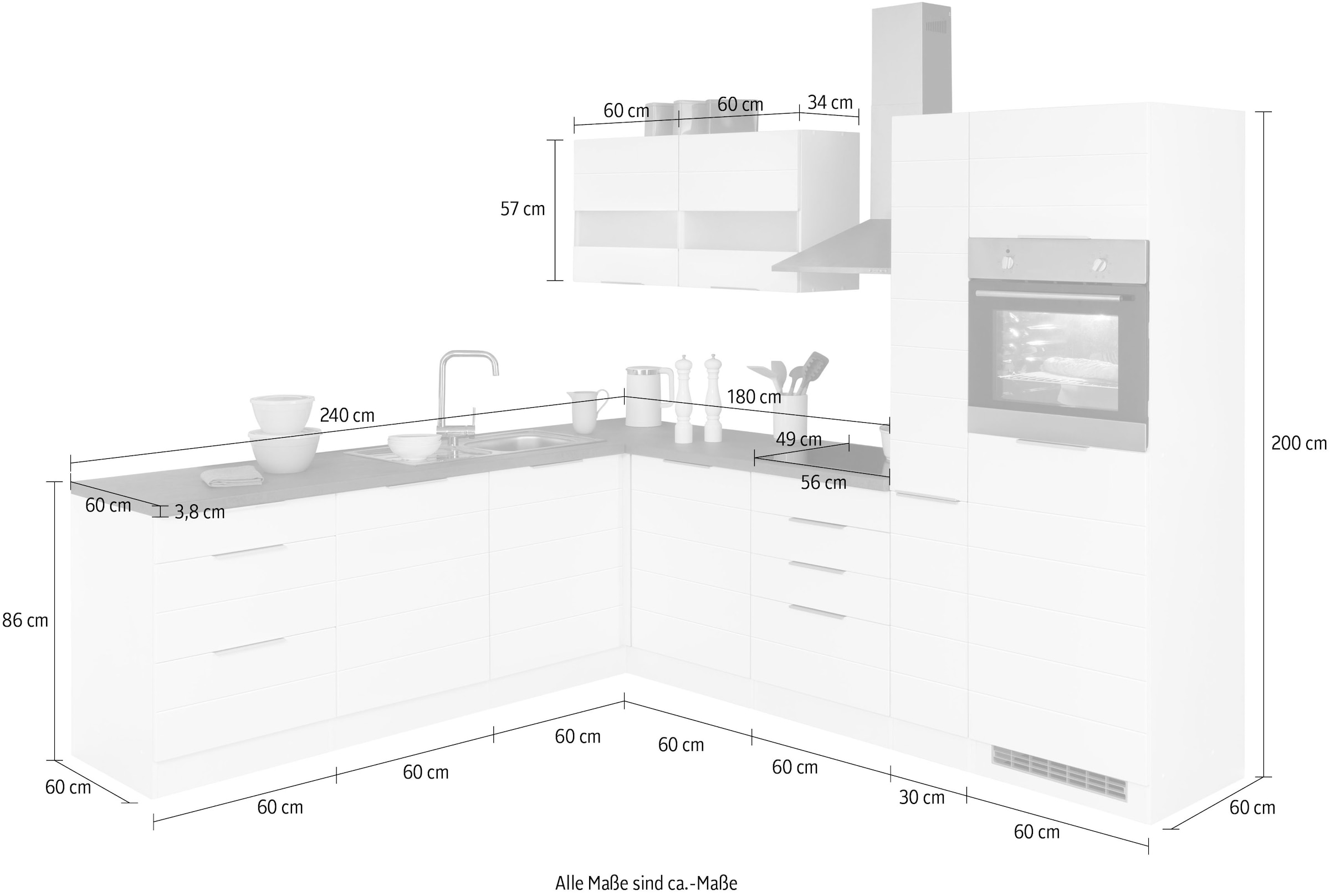 Kochstation Küche »KS-Luhe«, Stellbreite 240x270 cm, wahlweise mit oder ohne E-Geräten, MDF-Fronten