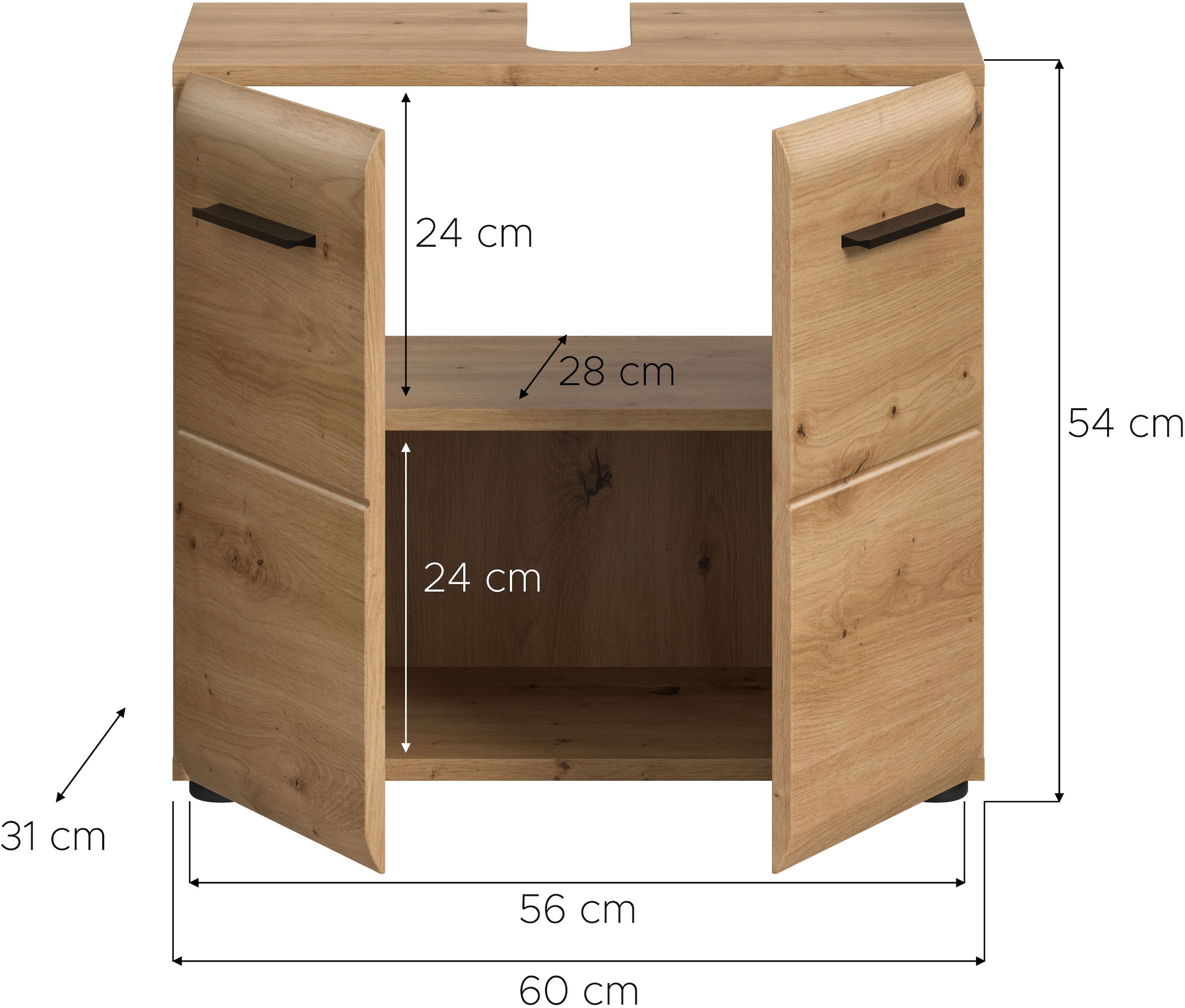 INOSIGN Waschbeckenunterschrank »FLORENZ, TOPSELLER!, Breite 60cm, 1 Einlegeboden, 2 Fächer«, (1 St.), Florenz, Waschbeckenunterschrank, Artisan Oak NB, 2 Türen, 2 Fächer