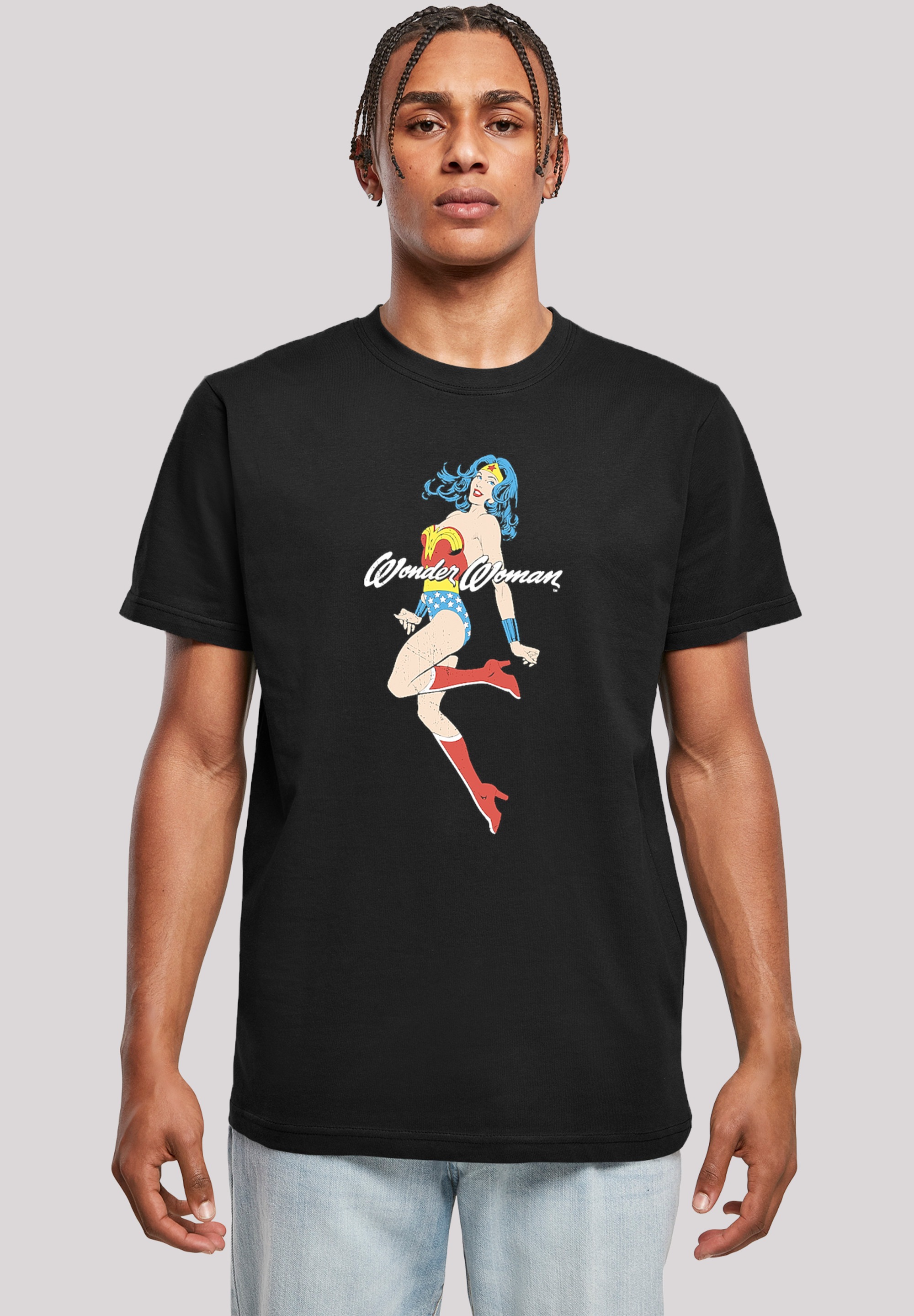 F4NT4STIC Kurzarmshirt »F4NT4STIC Herren Wonder Woman Jump -BLK with T-Shirt Round Neck«, (1 tlg.)