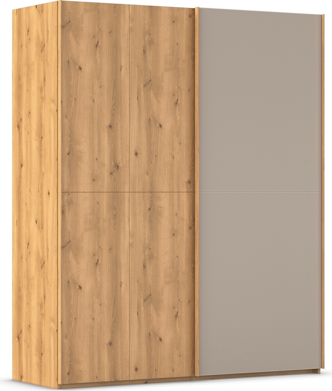 rauch Schwebetürenschrank "Kleiderschrank Schrank Garderobe Schlafzimmerschrank SCALE-WOOD" edle geteilte Front in massiver Asteiche mit Glastüren MADE IN GERMANY