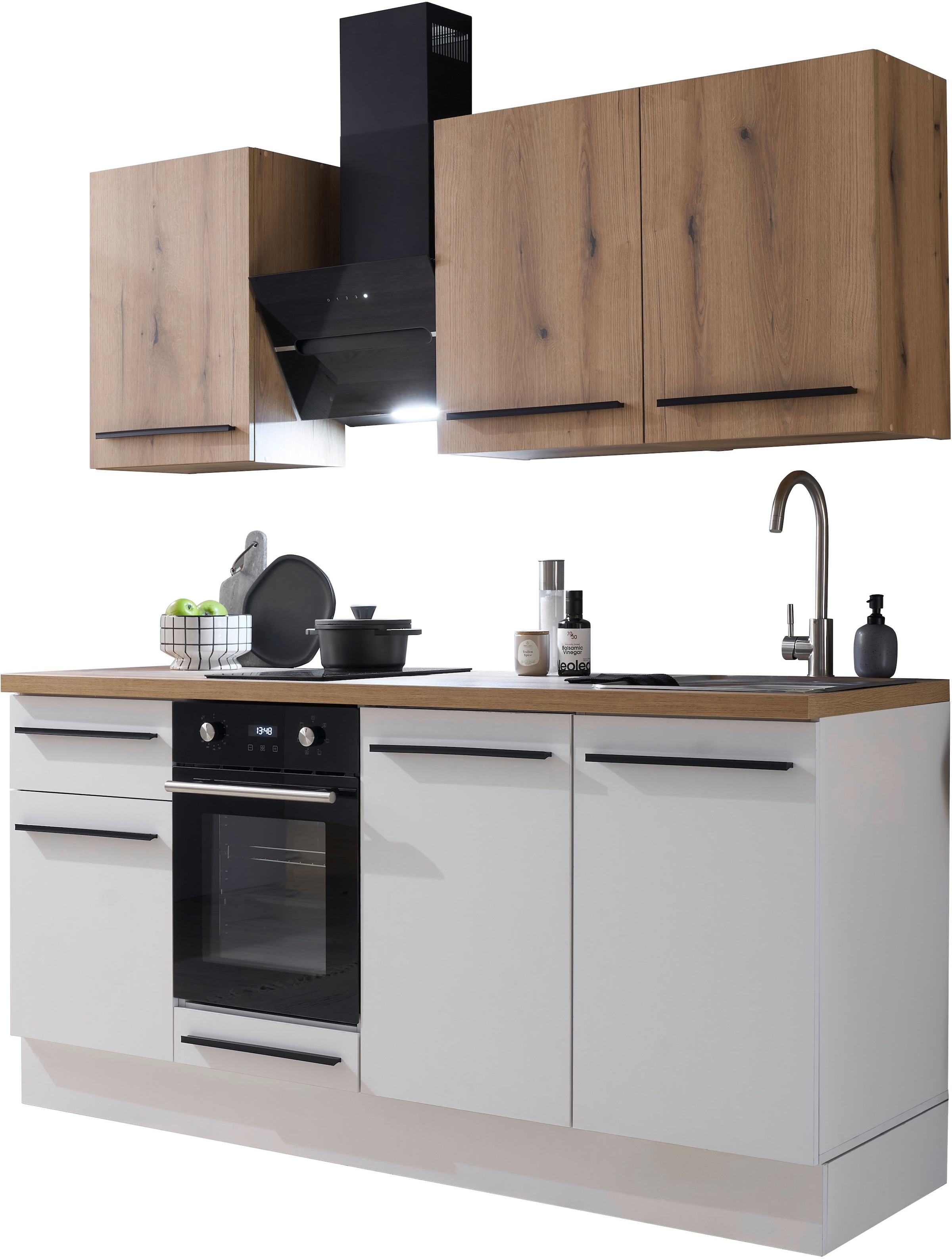 BASIC by Balculina Pantryküche »Torcello BxHxT 180x210x60 cm«, Breite 180cm, wahlweise mit E-Geräten, Softclose-Funktion
