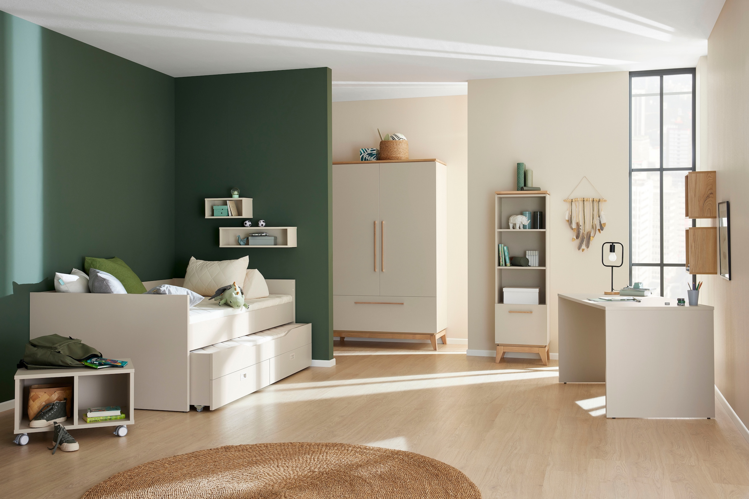 PAIDI Kleiderschrank »STIENE in Beige oder Grau, 2 Türen und 1 Schublade mit Soft-Close« B/H/T ca. 123/200/57cm,  inkl Kleiderstange + Einlegeböden, Kleiderschrank mit Eiche Massivholz