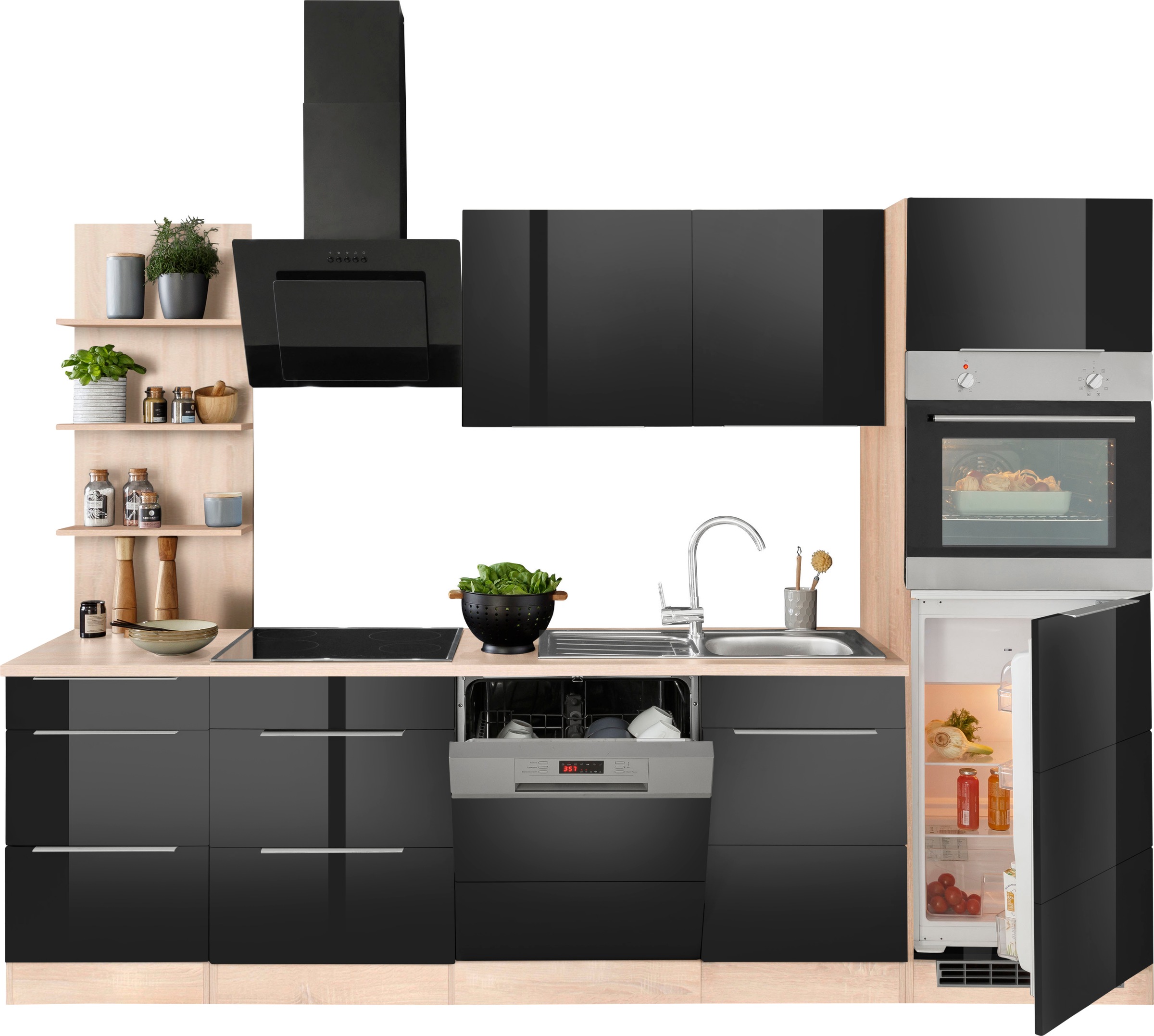 KOCHSTATION Küchenzeile »KS-Brindisi Breite 280 cm«, wahlweise mit E-Geräten und Induktion, mit MDF-Fronten und Regal