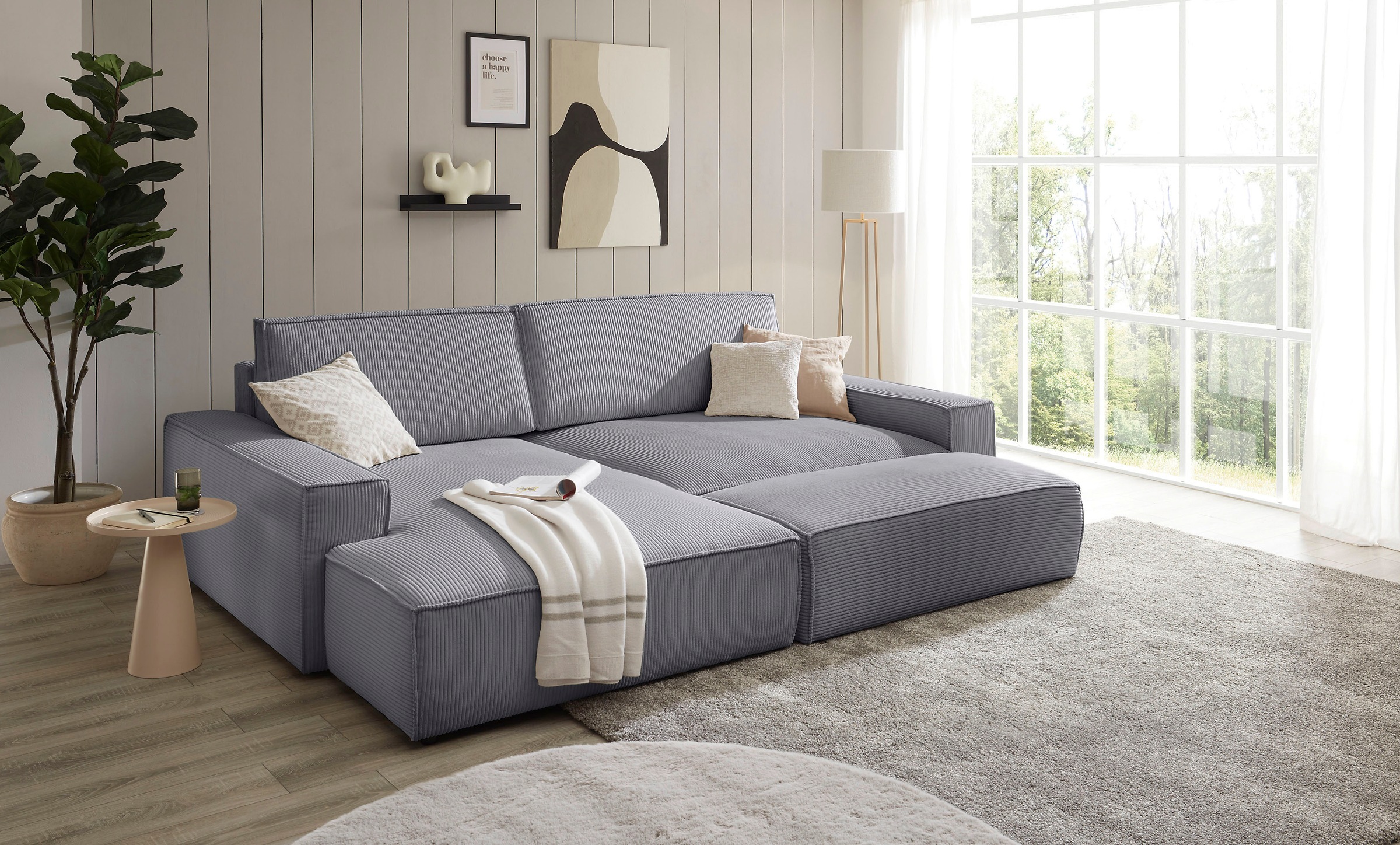 Home affaire Polsterecke »NEU: SHERWOOD XXL tief, L-Form mit Schlaffunktion, Big-Sofa mit Hocker«, (Set, 2 St.), stellbar zum Schlafsofa (Krokodilverbinder), Cord, Leinenoptik