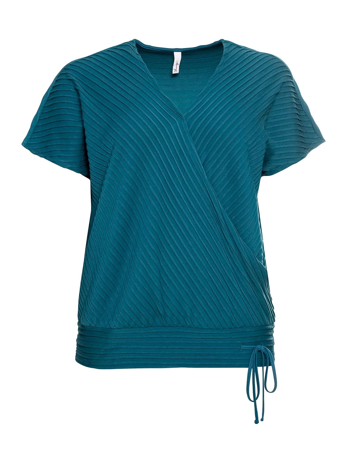 Sheego T-Shirt »Große | Wickeloptik, BAUR in mit Größen«, bestellen Biesen aufwendigen online