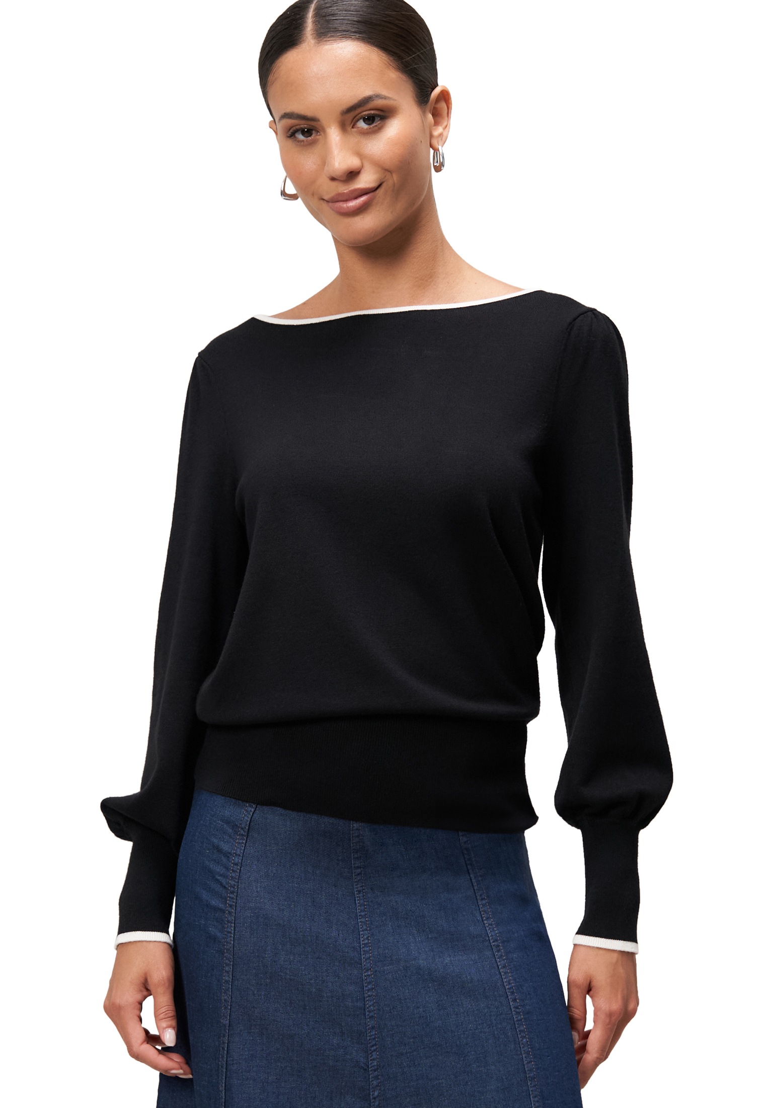 Zero Strickpullover "zero Damen Feinstrickpullover mit Kontrastpaspel", (1 günstig online kaufen
