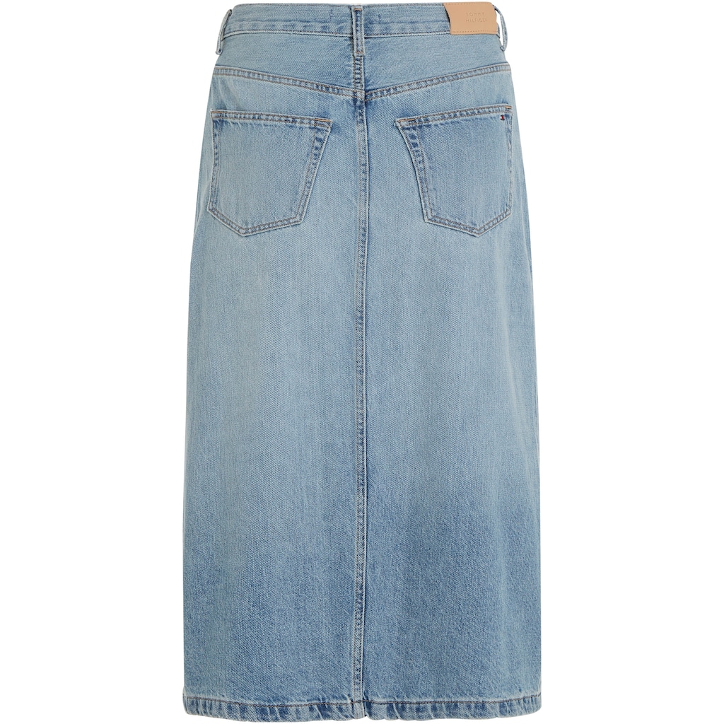 Tommy Hilfiger Jeansrock »DNM MIDI STRAIGHT SKIRT HW ASH«, Webrock mit Schlitz vorne